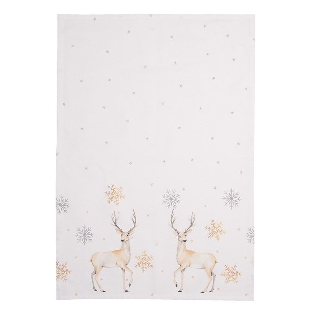 Clayre & Eef Geschirrtuch Geschirrtuch 50x70 cm, Baumwolle, Hirsch-Motiv, beige/braun, Geschirrtuch Weihnachten Hirsch Motiv Baumwolle Clayre & Eef