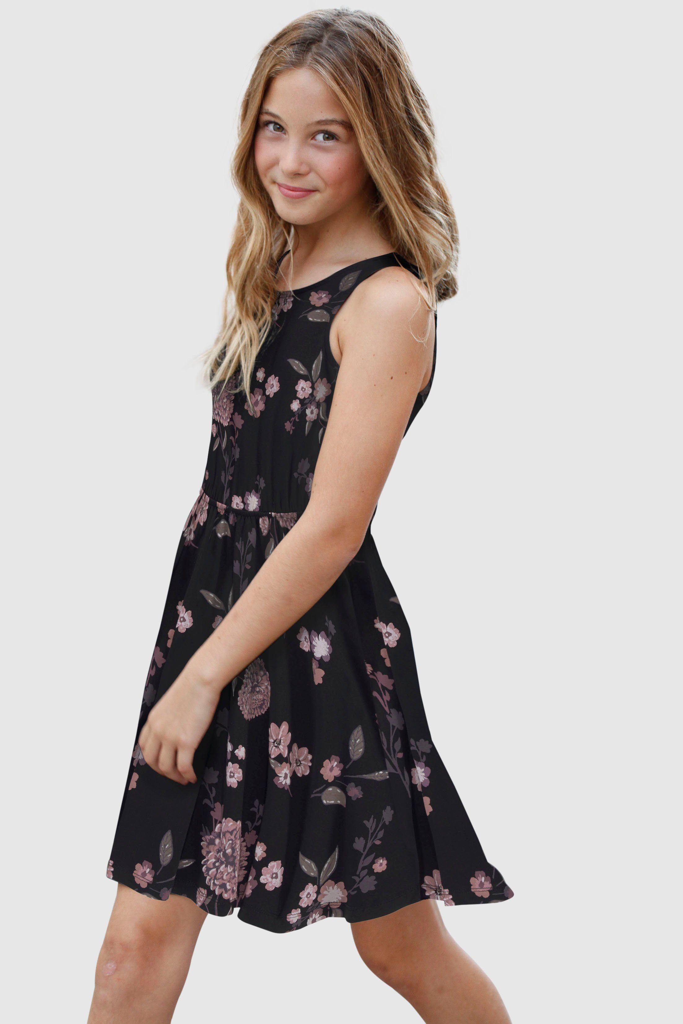 KIDSWORLD Jerseykleid Trägerkleid mit Blumenmuster festliche Anlässe, ärmelloses Kleid