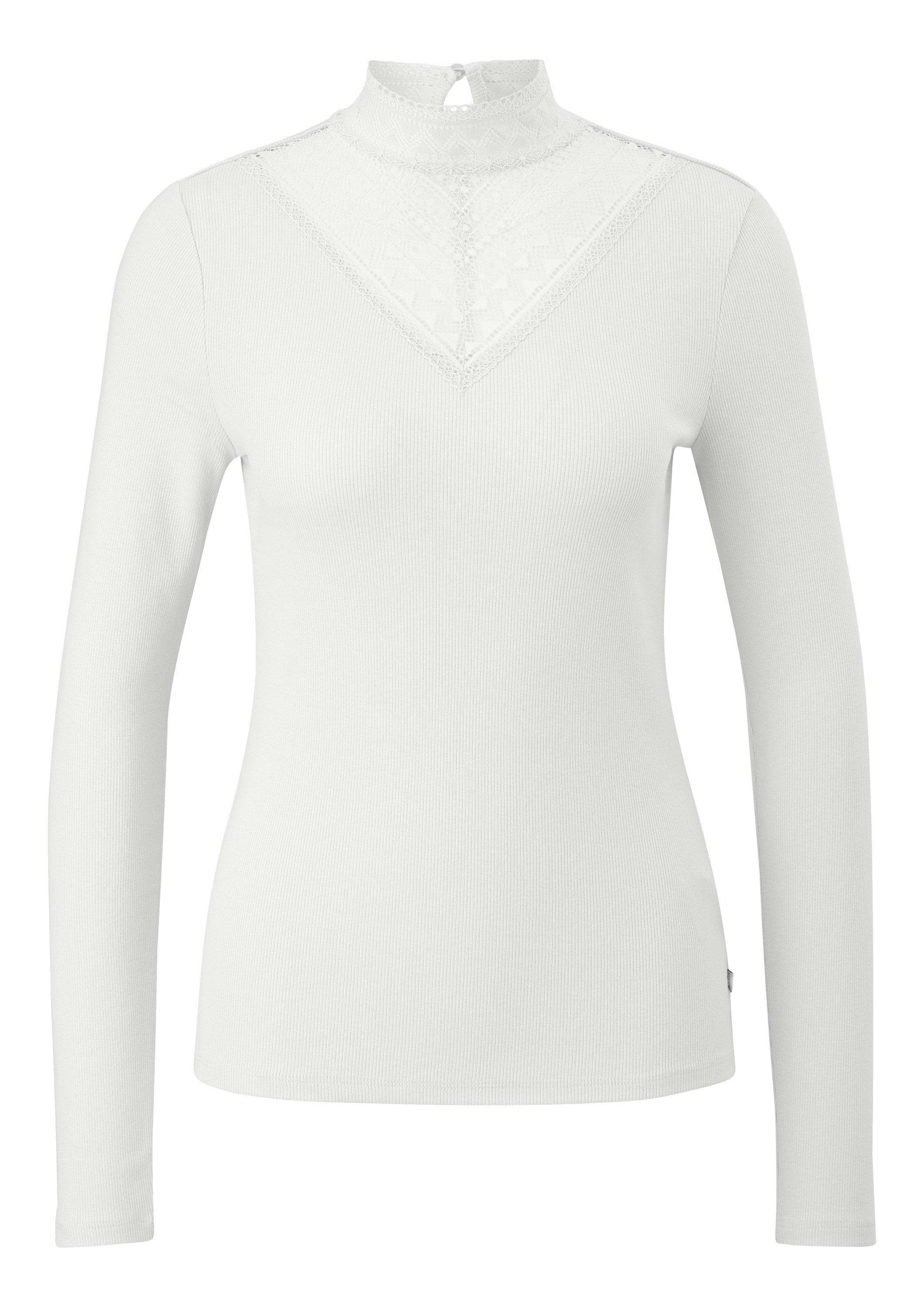 QS Langarmshirt T-Shirt Rippshirt mit Spitzeneinsatz und Stehkragen günstig online kaufen