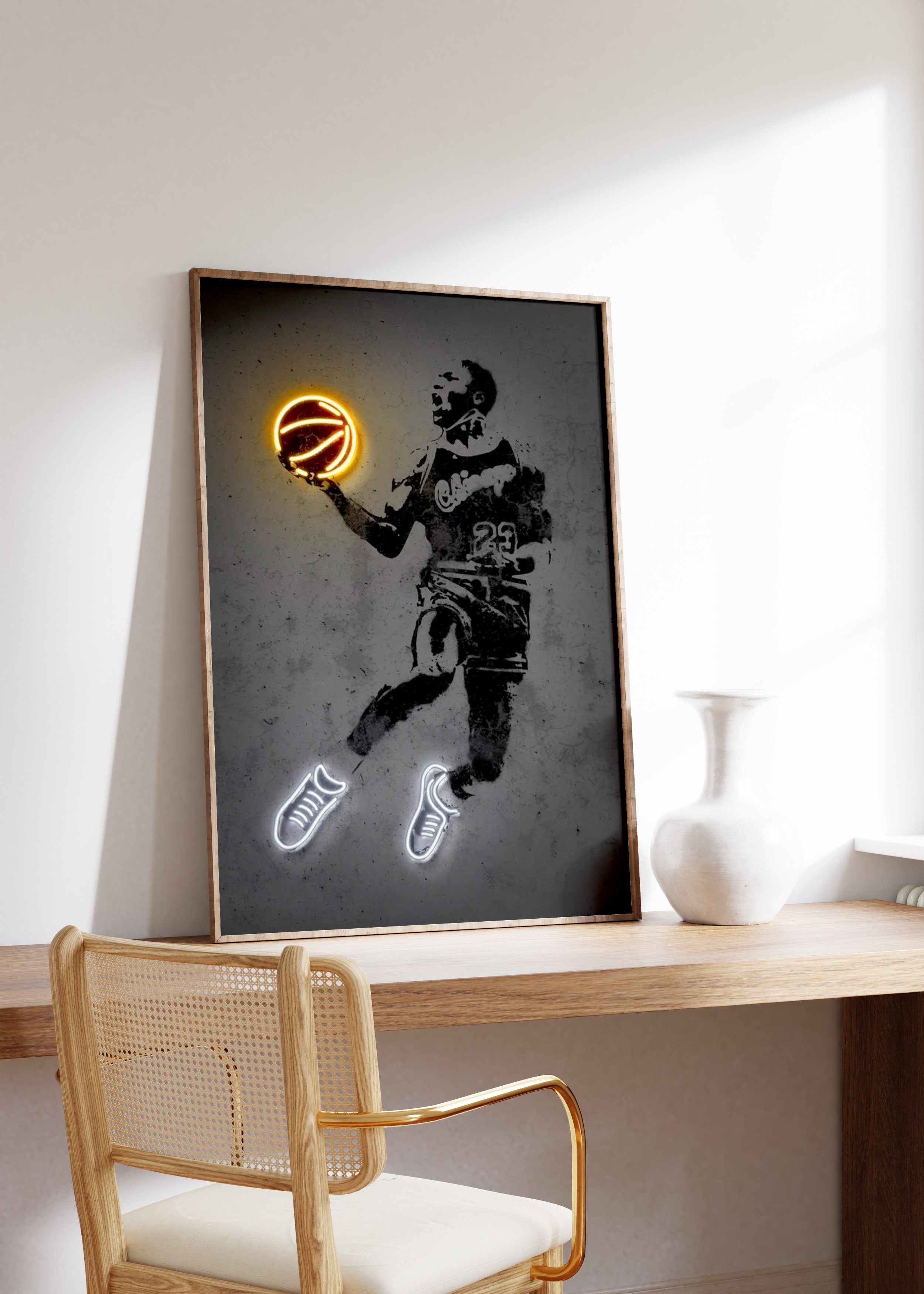 · Neon Effekt Größen Poster Basketball Poster Poster JUSTGOODMOOD · ohne ® Rahmen, in verschiedenen Premium Verfügbar