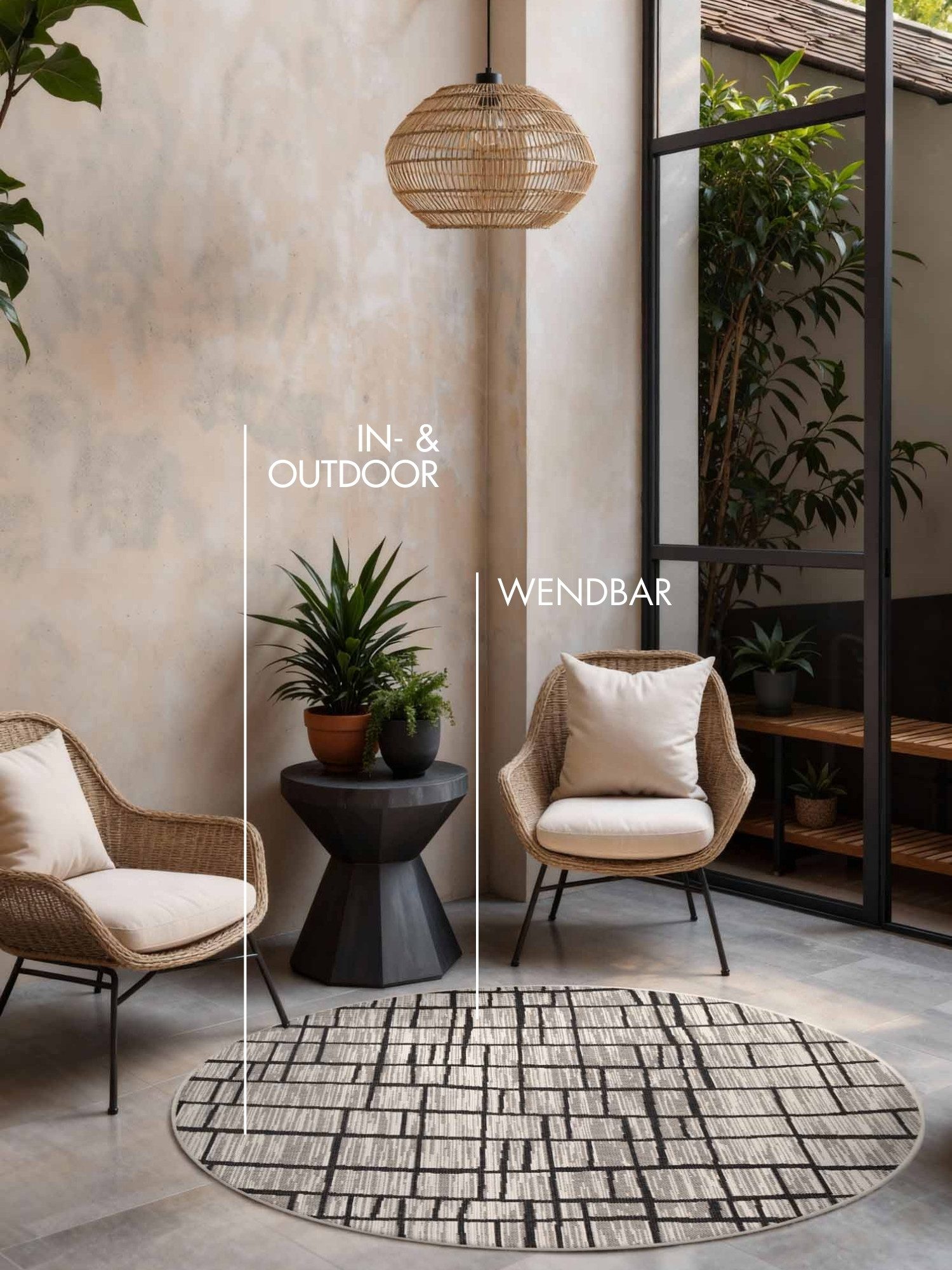 Ted Baker Teppich Crouch, Wendeteppich, rund, Höhe: 8 mm, Designteppich, Wetterfest, Pflegeleicht, Modern, Wohnzimmer, Terrasse