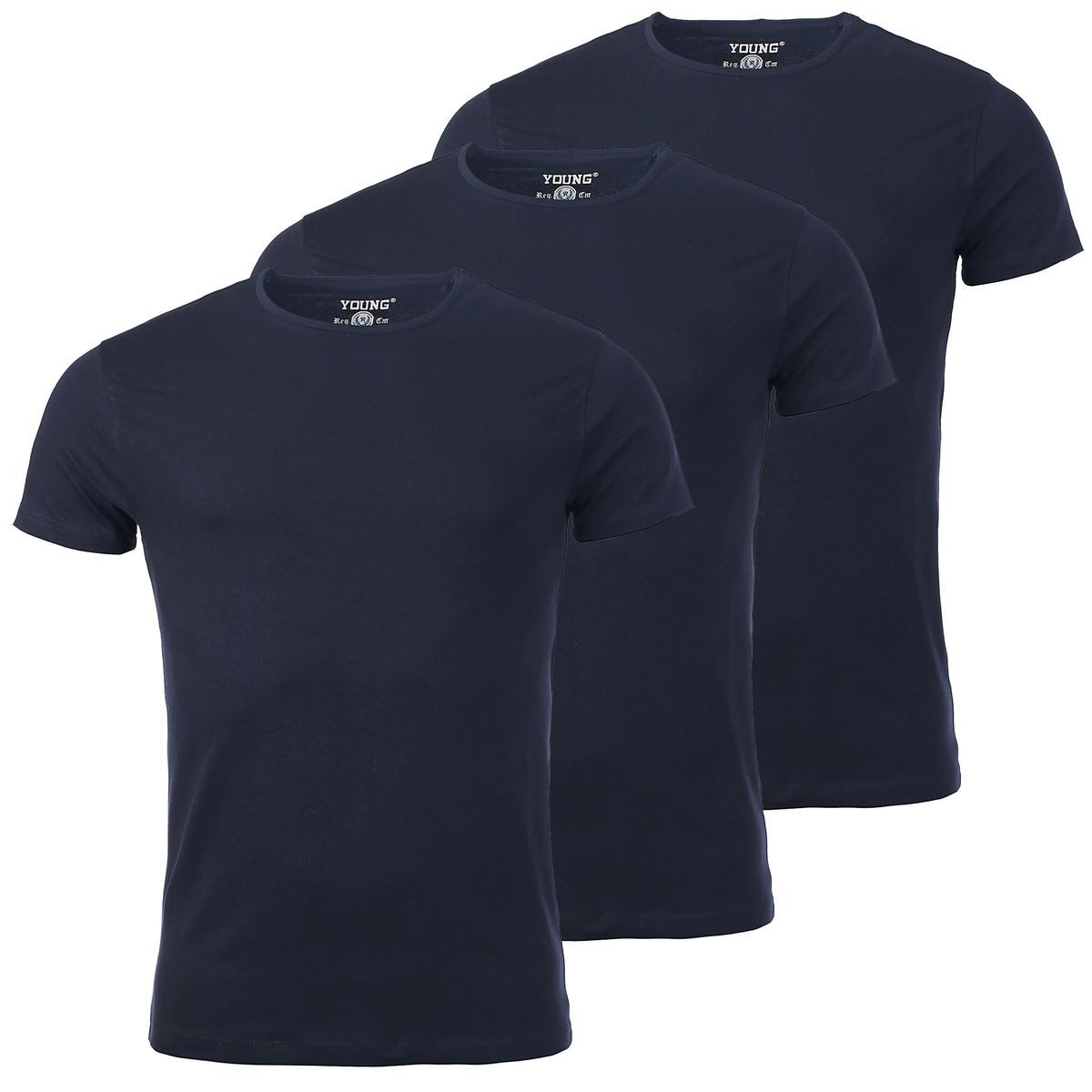 Young & Rich T-Shirt Herren Uni Basic rundhals Ausschnitt Unterziehshirt 1701 3er Pack (3er-Pack, 3-tlg., 3er-Pack) Rundhalsauschnitt unifarben kurzarm regular fit