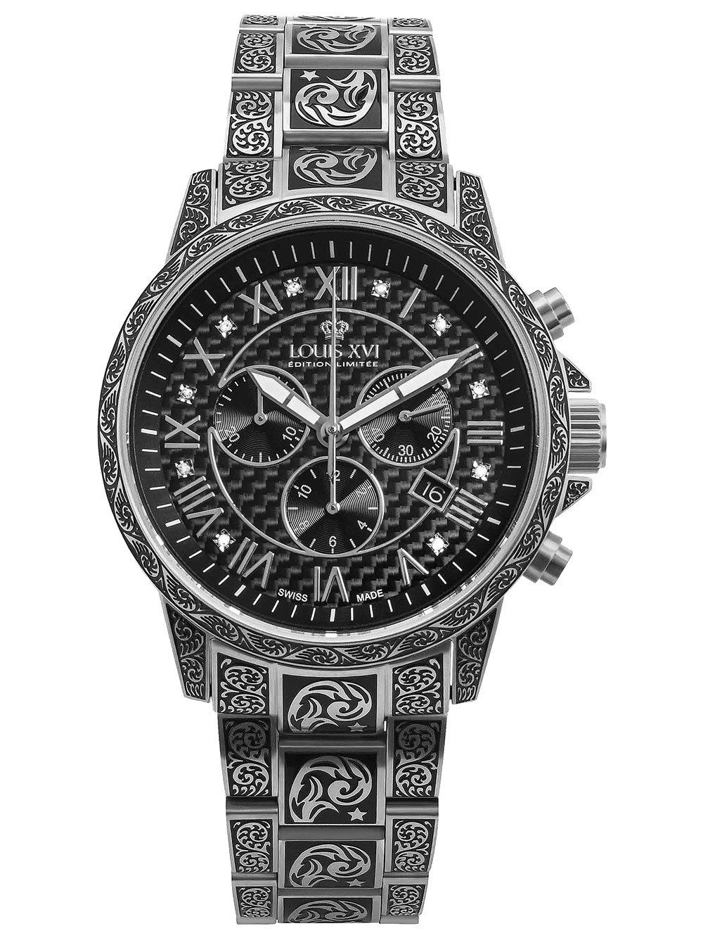 LOUIS XVI Quarzuhr Louis XVI LXVI1722 Herrenuhr Palais Royale Inked Diamond 43mm 10ATM Louis XVI LXVI1722 Herrenuhr Palais Royale Inked Diamond 43mm 10ATM