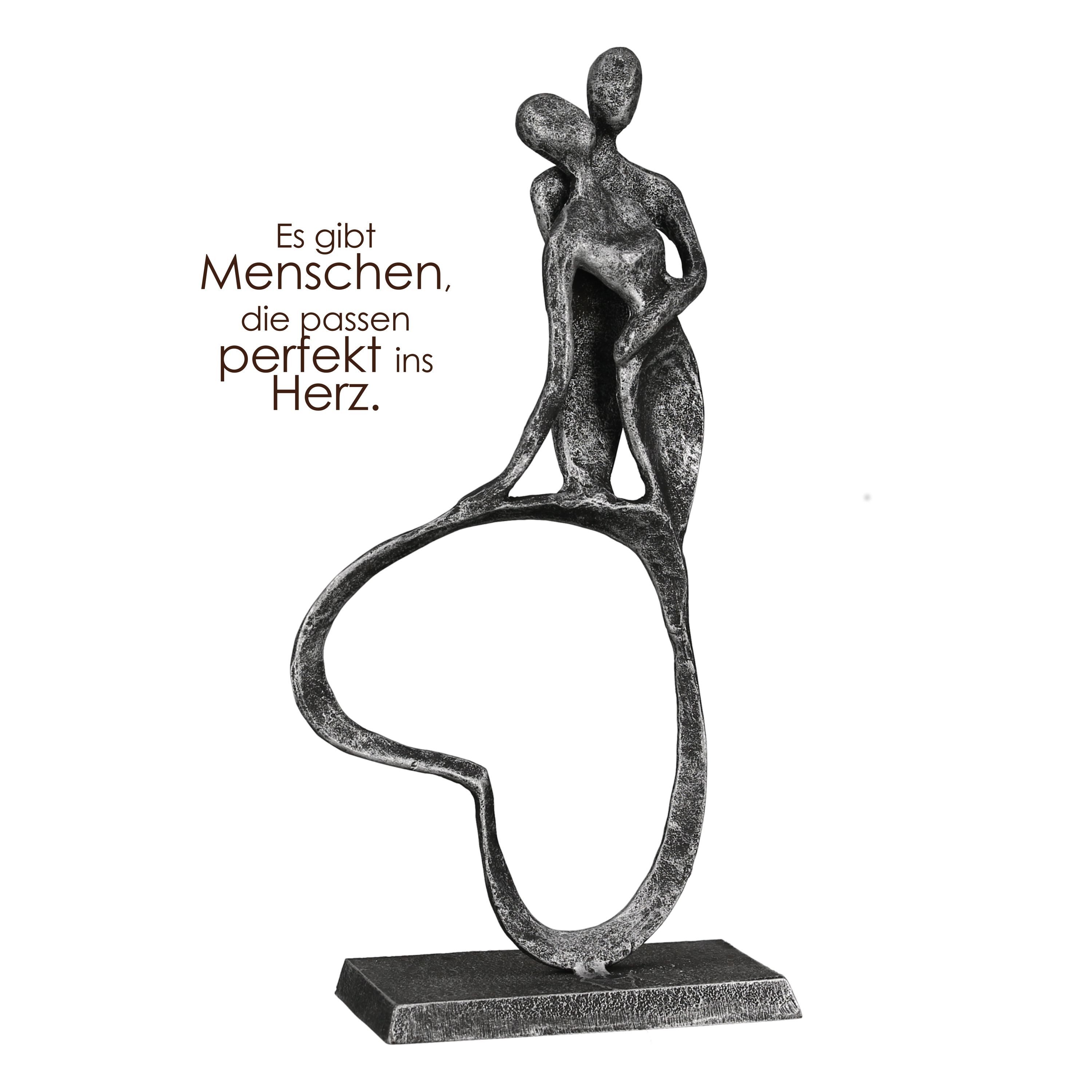 GILDE Skulptur STAND BY ME Skulptur - anthrazit, silber - Eisen - H. 23cm - Figur (1 Stück), Metallfigur Paarmotiv Herz - Dekoskulptur für Ihr Zuhause