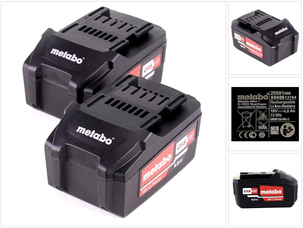 metabo Akku Set 2x Li-Power Akkupack 18 V 4,0 Ah CAS Li-Ion Akku Akkupacks