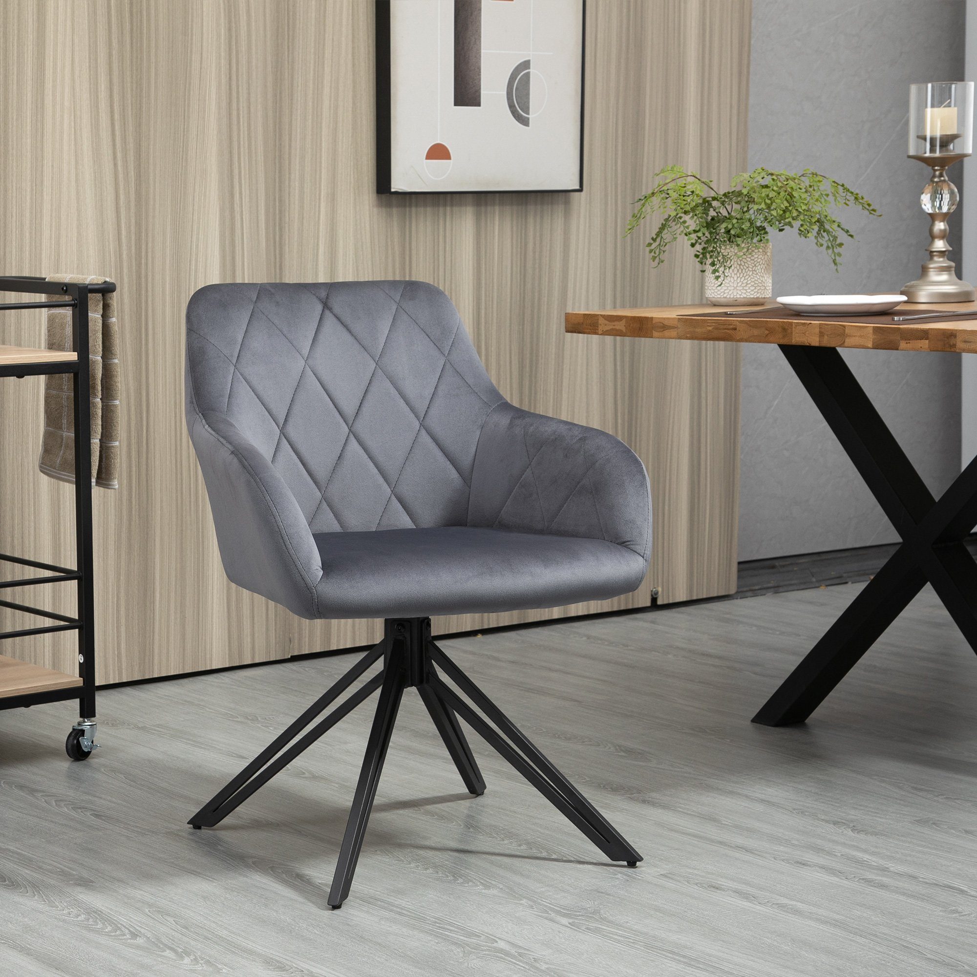 HOMCOM Relaxsessel Polsterstuhl mit Armlehne (Wohnzimmerstuhl, 1-St., Esszimmerstuhl), Stahl Grau 58 x 60,5 x 77,5 cm