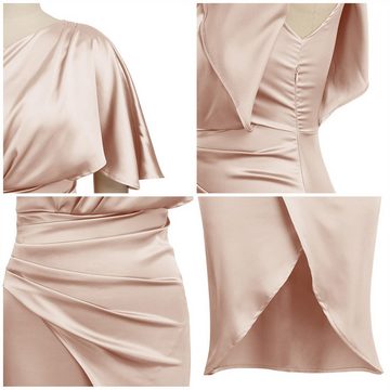 AFAZ New Trading UG Abendkleid Damen Elegant Sexy One Shoulder Satin Partykleid mit Schlitz Bodycon Cocktailkleid