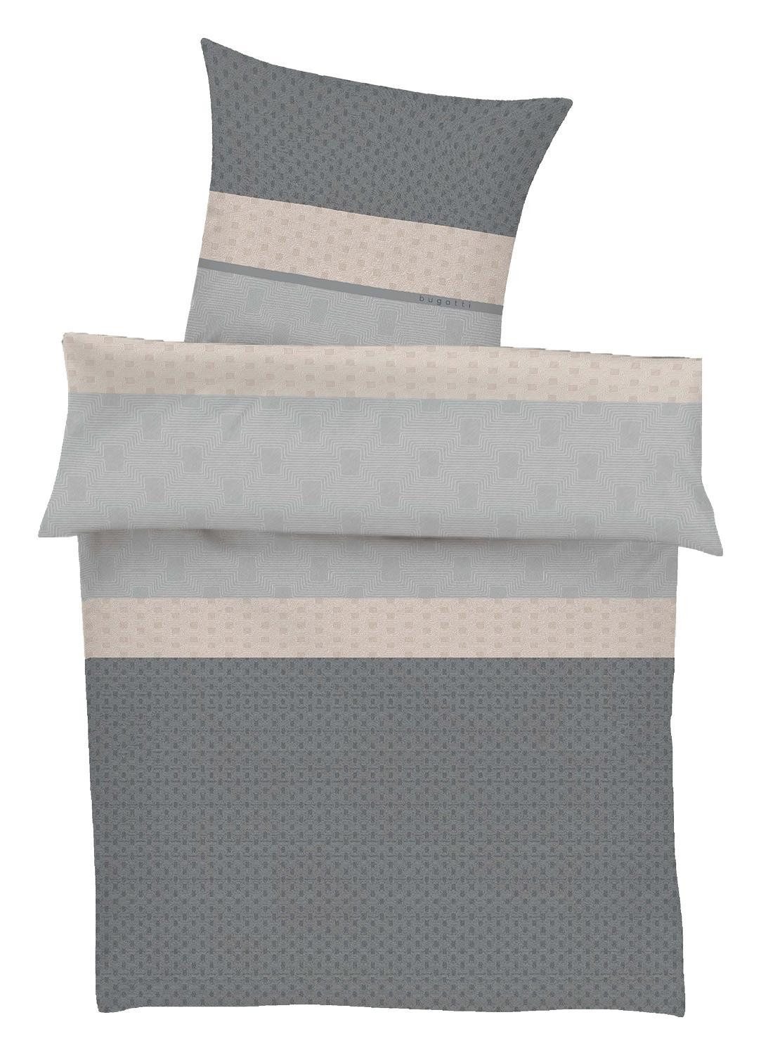 bugatti Bettwäsche KOSIE, L 155 x B 220 cm, Grau, Beige, Satin, 1 teilig, 100% Baumwolle