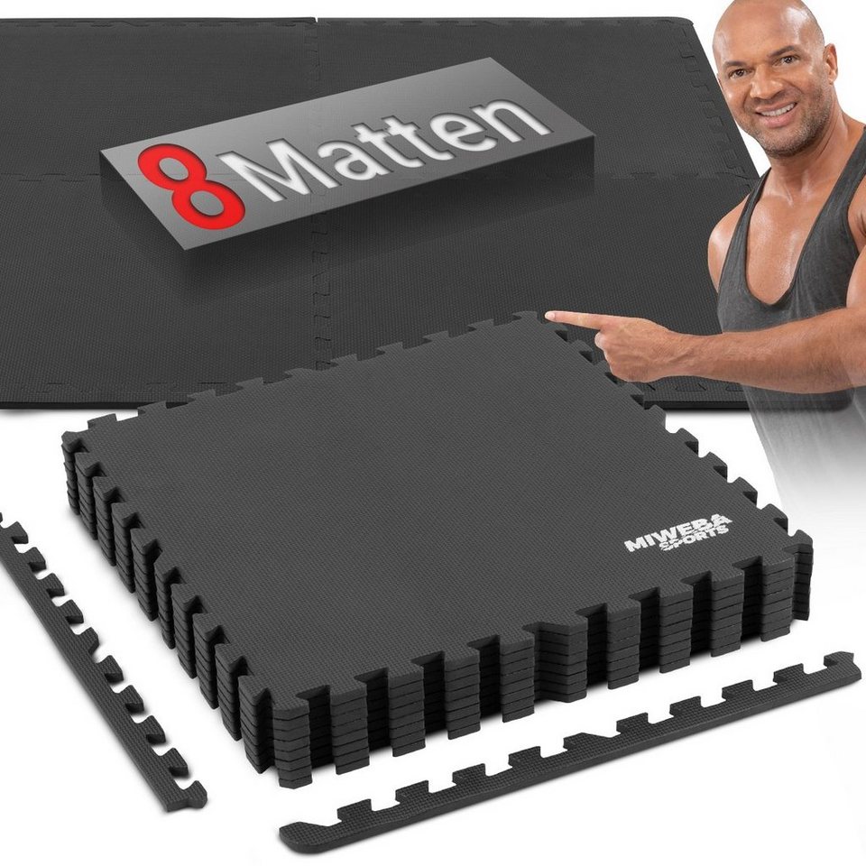 Miweba Sports Bodenschutzmatte BS100 Puzzlematte 3,175 m² Premium  Trainingsmatte für Fitnessgeräte, 8x Sport Fitnessmatte 63,5 x 63,5 x 1,2  cm + 16x Randstück, Schutzmatte frei von Weichmachern, Unterlegmatte für  Fitnessgeräte, Outdoor Workout