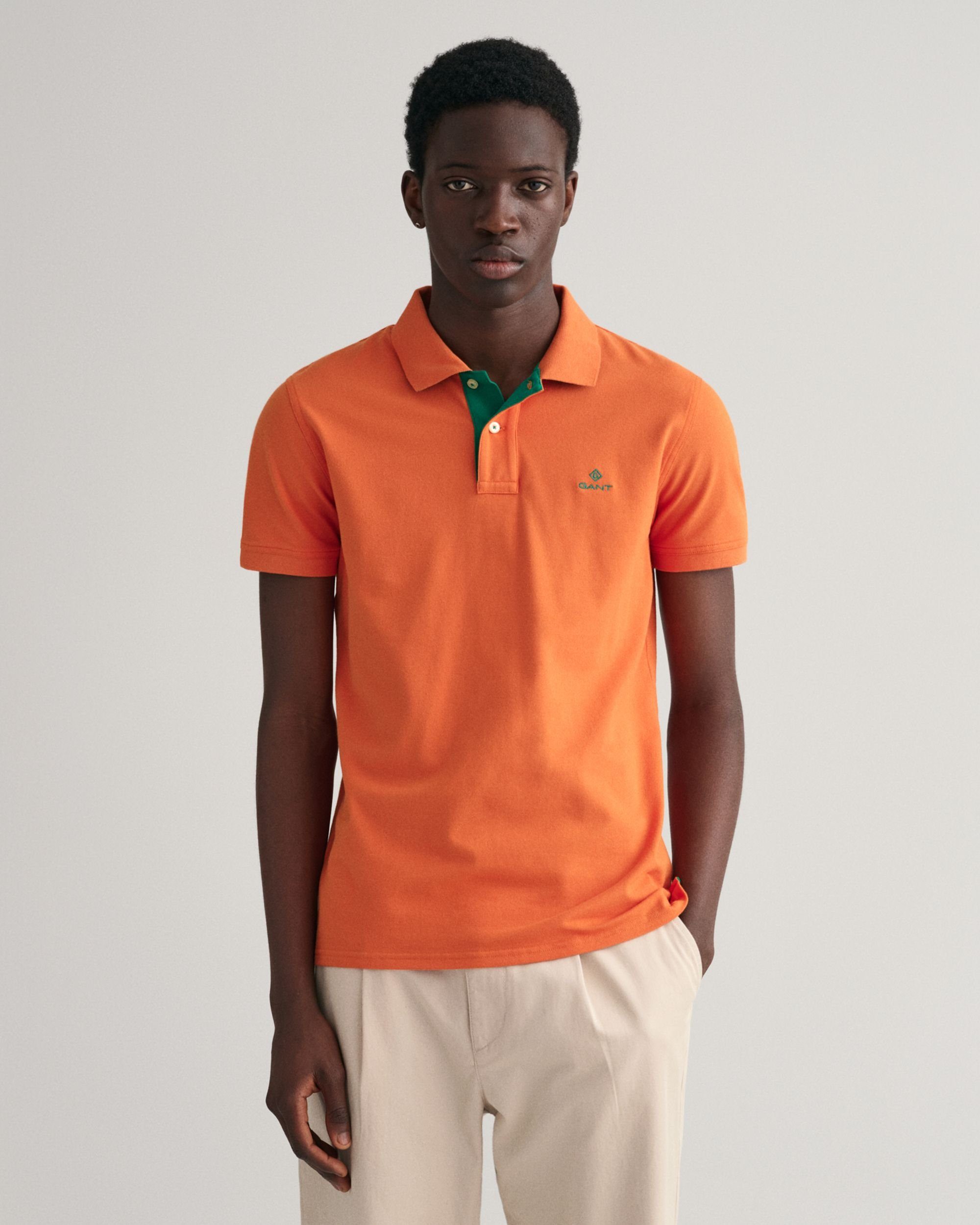 Poloshirt mit Kontrastkragen Gant orange pumpkin Piqué Businessshirt
