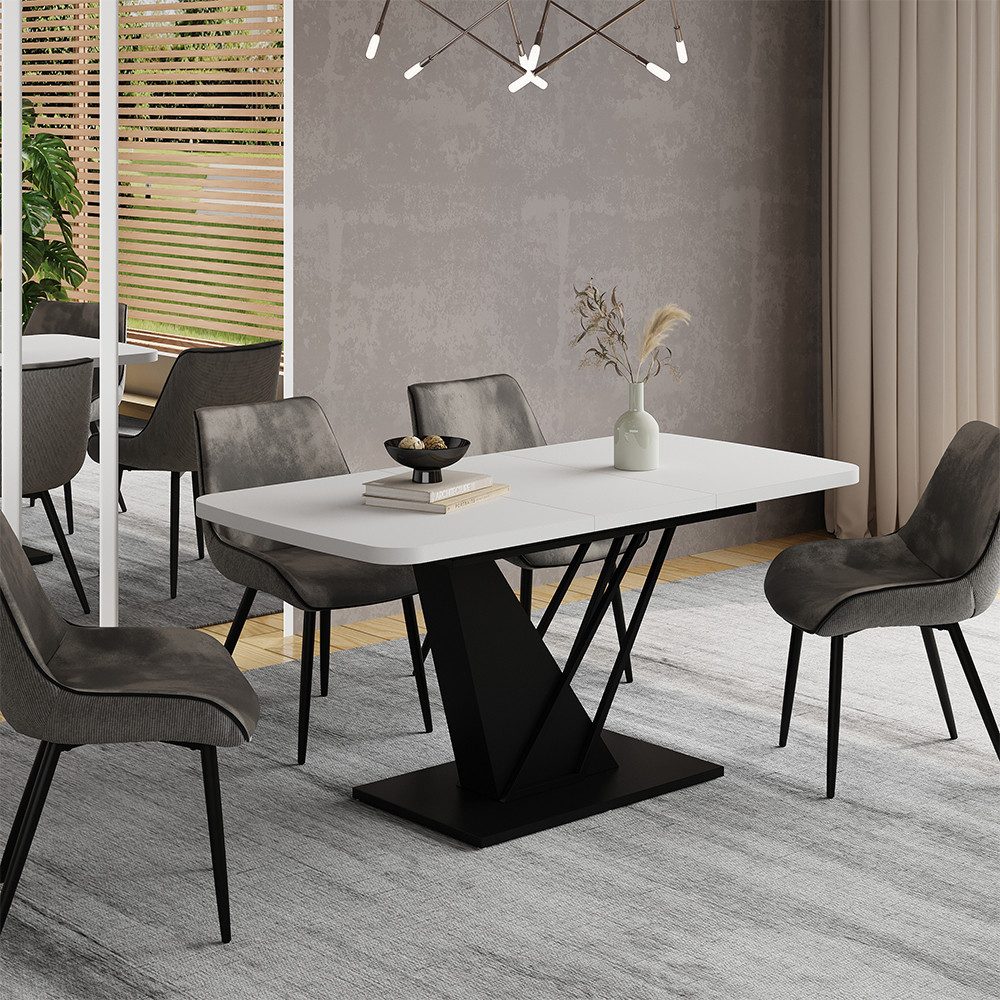 Vicco Esstisch Fenaro, Weiß/Schwarz/Schwarz, 120 x 80 cm ausziehbar (1-St)