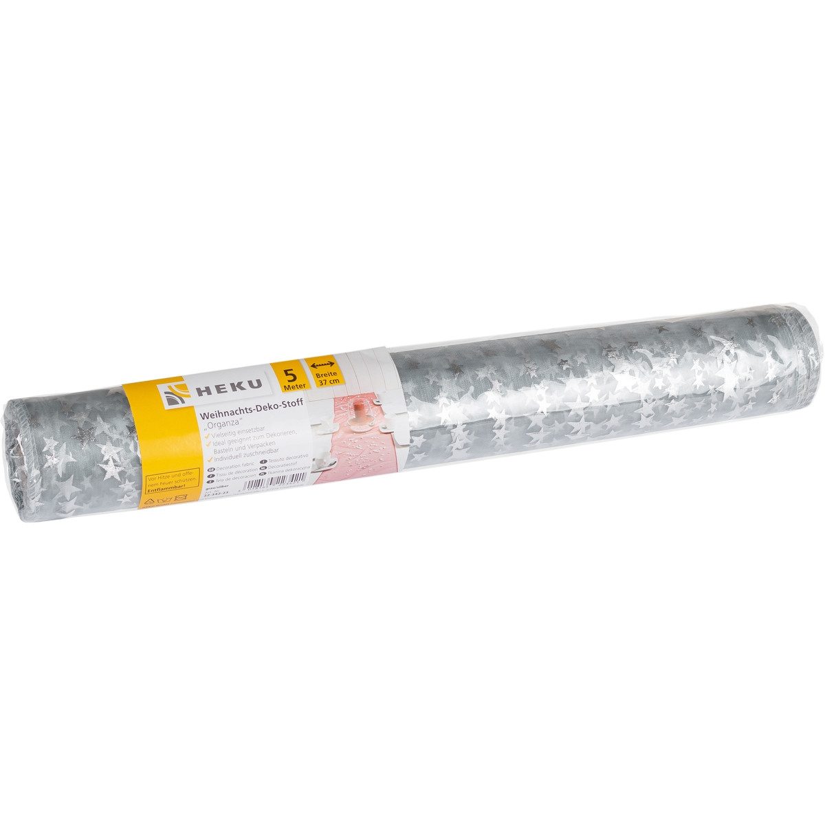HEKU Stoff Weihnachts-Deko-Stoff Organza auf Rolle Polyester grau/silber 5mx37cm