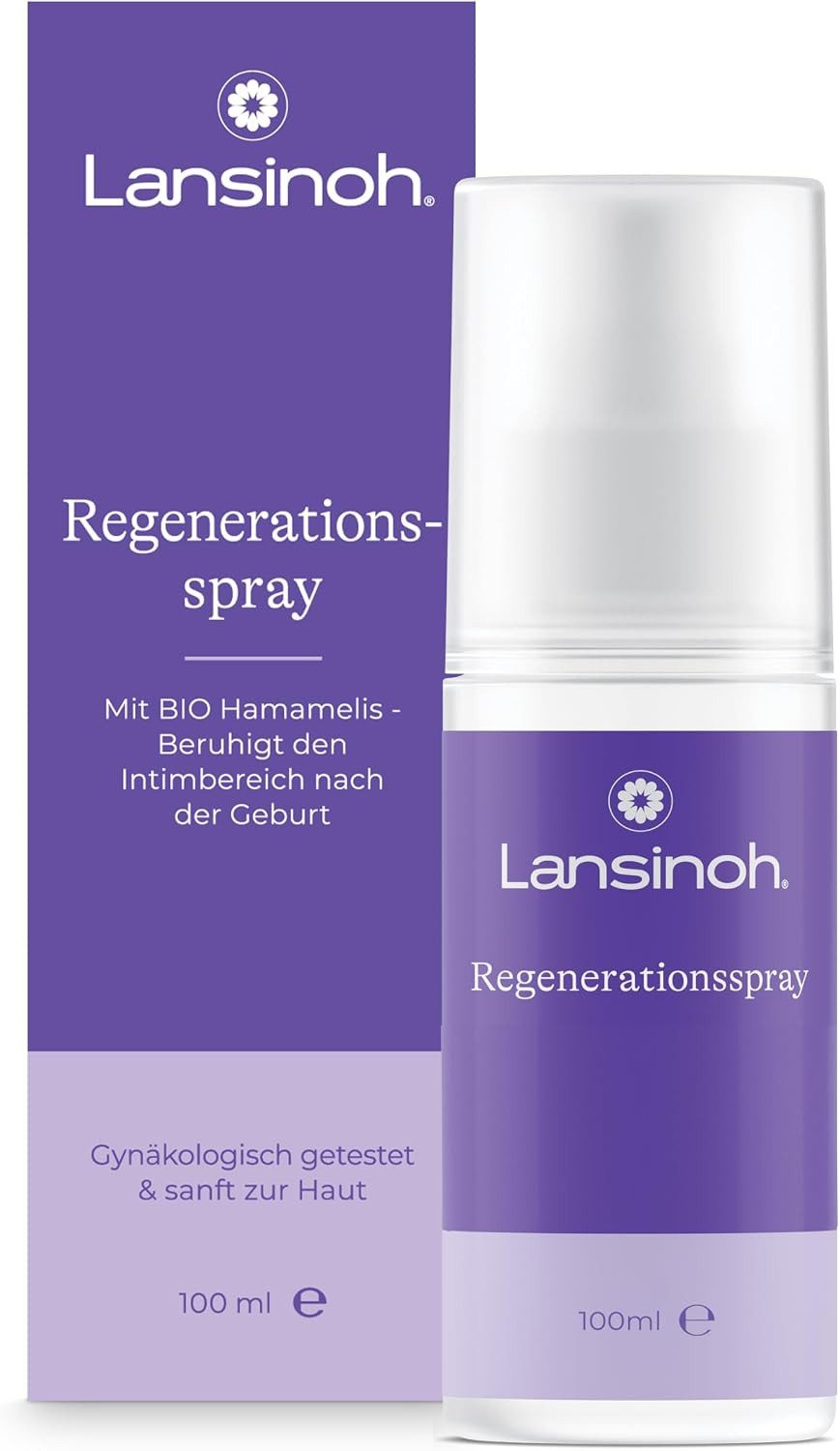 Lansinoh Intimpflege Regenerationsspray nach Geburt, 100 ml 360°-Sprühkopf, Gynäkologisch getestet, vegan, Mit Bio-Hamamelis, Bio-Kamille und Bio-Gurkenextrakt