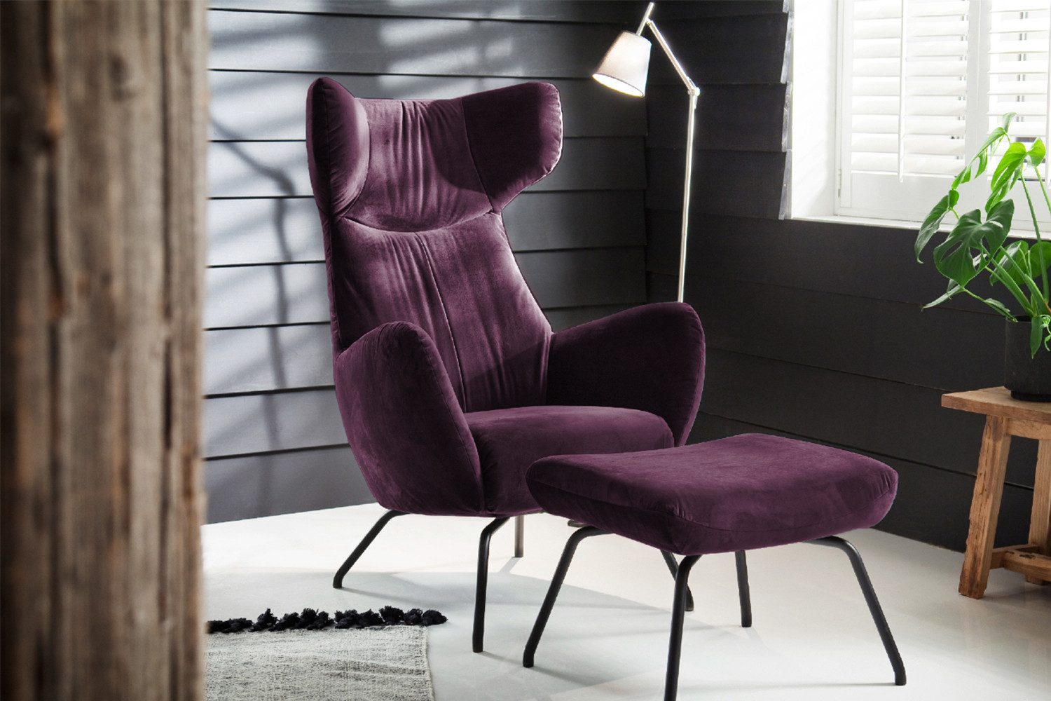 KAWOLA Relaxsessel LOTTE, Ohrensessel Velvet oder Cord, mit oder ohne Hocker verschiedene Farben