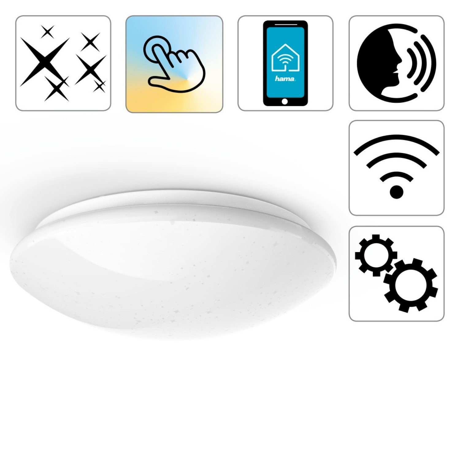 Hama LED Deckenleuchte WiFi LED Deckenleuchte 18W / 100W dimmbar, WLAN Verbindung Deckenlampe rund 18W = 100W Glitzereffekt Dimmbar