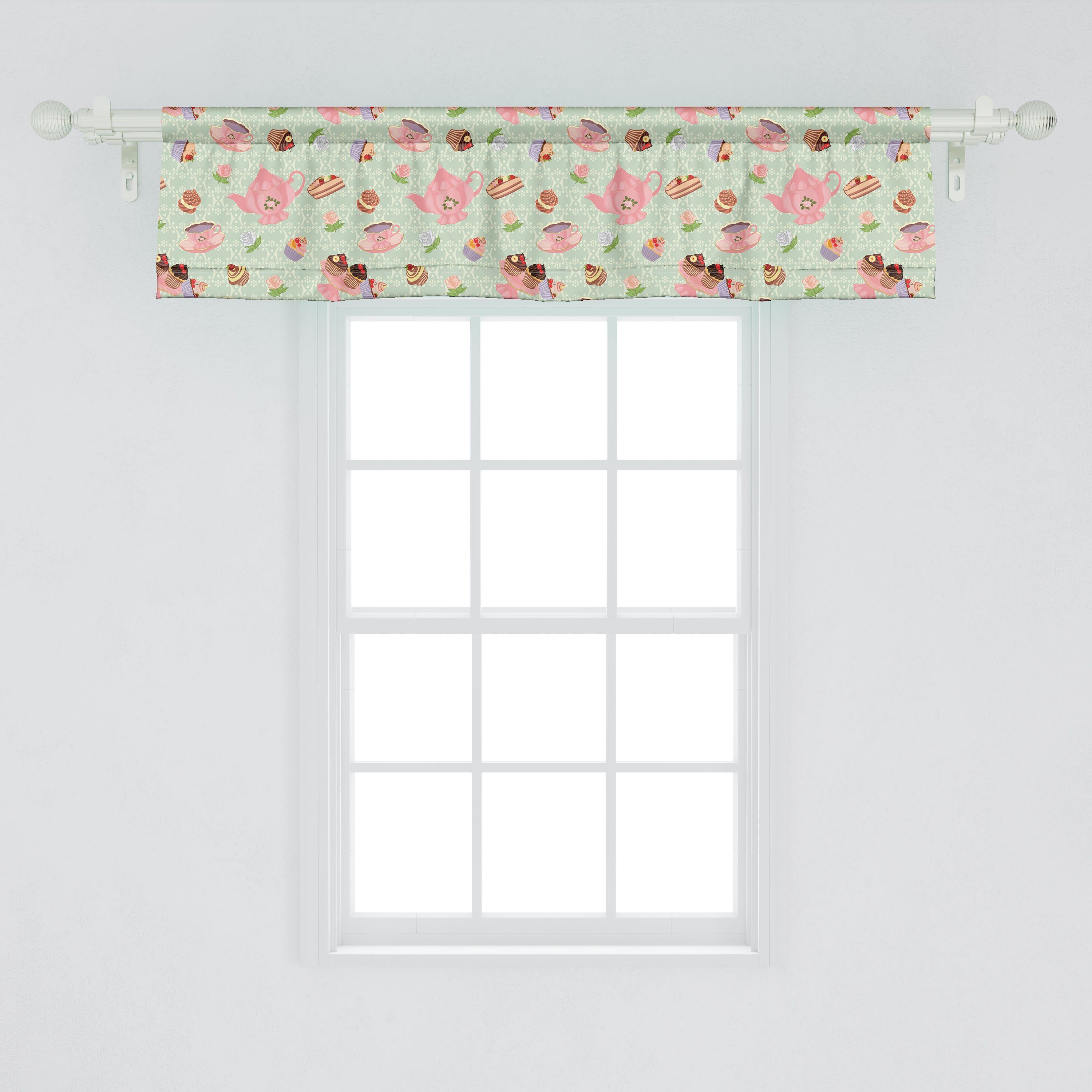 Scheibengardine Vorhang Volant Themed Schlafzimmer mit Abakuhaus, für Tea Retro Küche Time Microfaser, Dekor Stangentasche, Königs