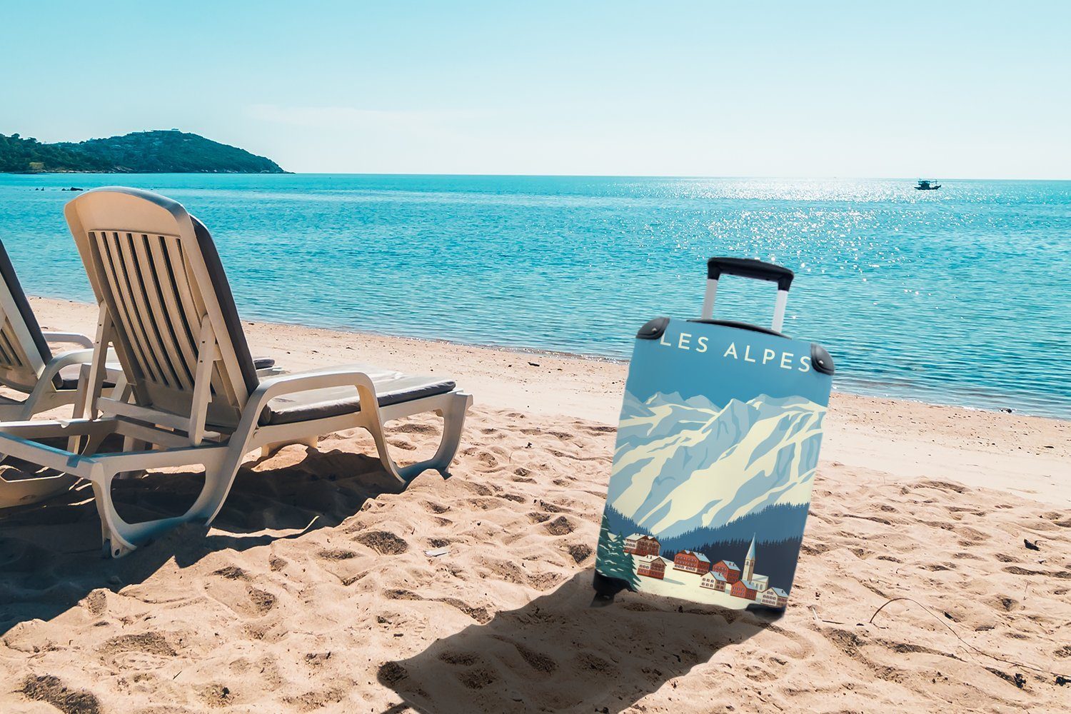 Reisetasche Trolley, 4 Alpen Rollen, Ferien, MuchoWow Zeichnung, - mit Vintage - für Handgepäck Handgepäckkoffer Reisekoffer rollen,