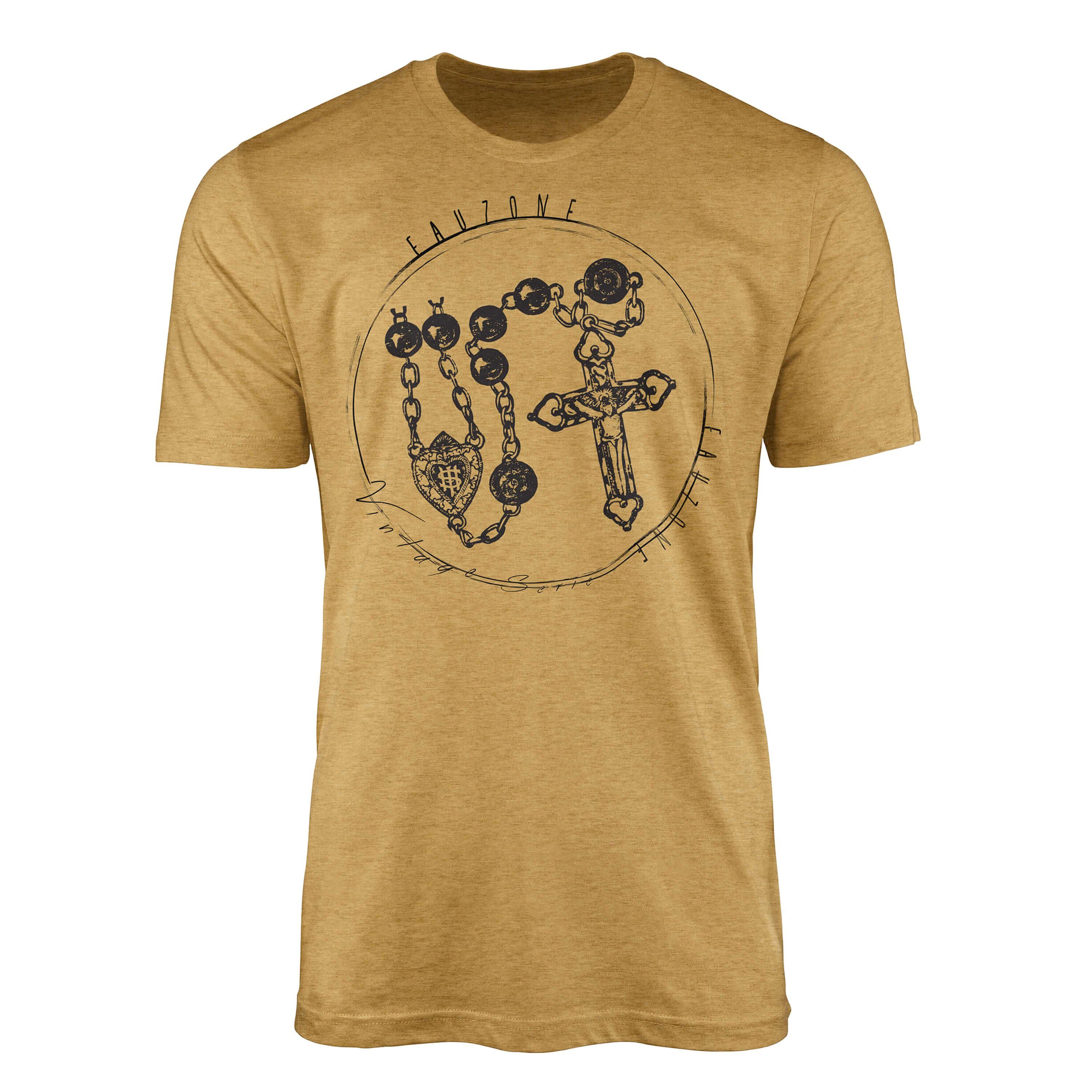 Sinus Art T-Shirt Vintage Herren T-Shirt Rosenkranz Antique Gold