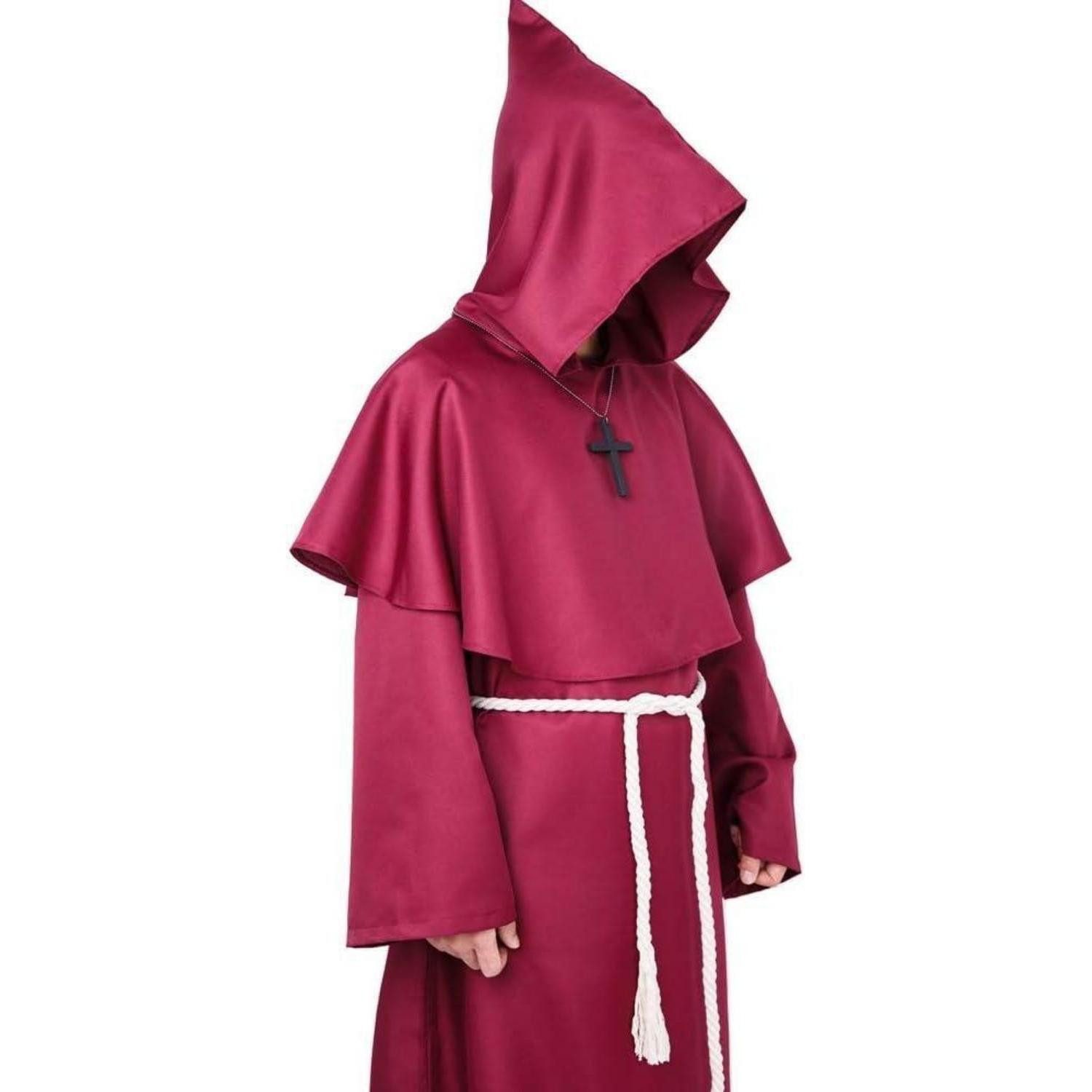 LuxusKollektion Mönch-Kostüm Mönchskutte Kostüm Kapuze Mittelalter Herren Halloween Rot XL