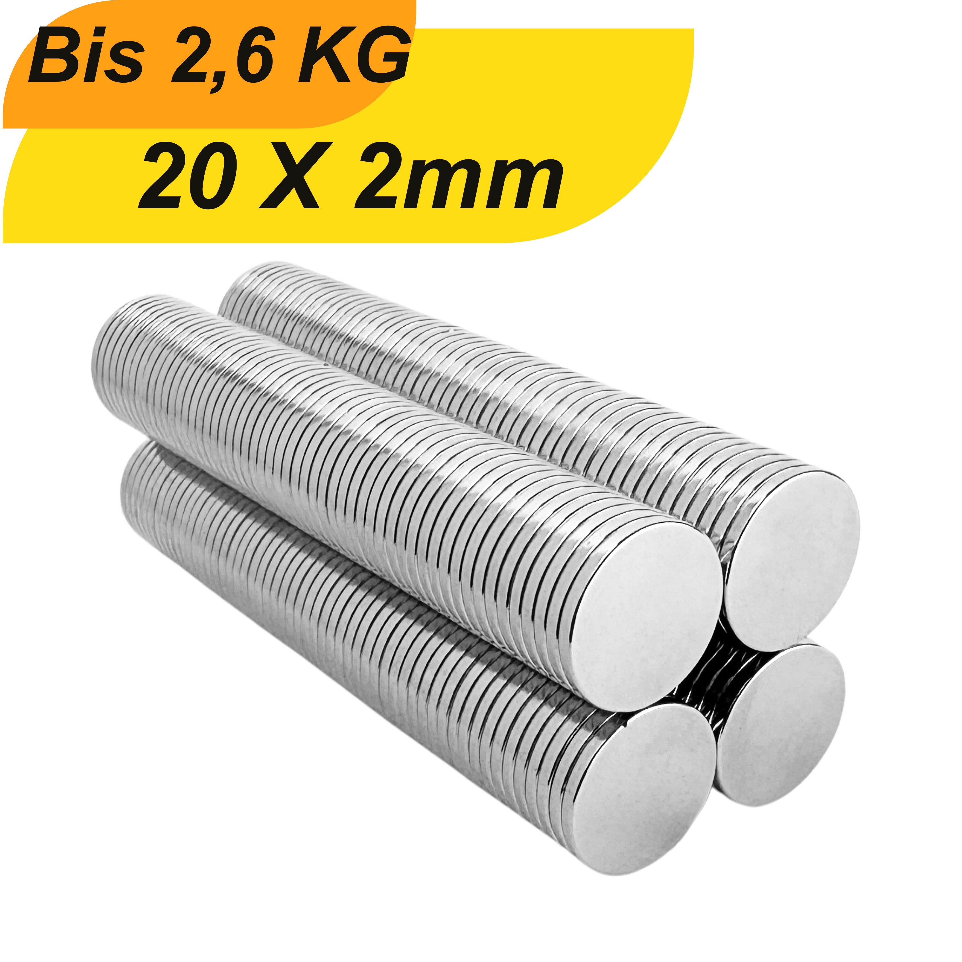 Magnet Neodym Magnet 20 x 2 mm Supermagnete hohe Haftkraft Scheibenmagnet