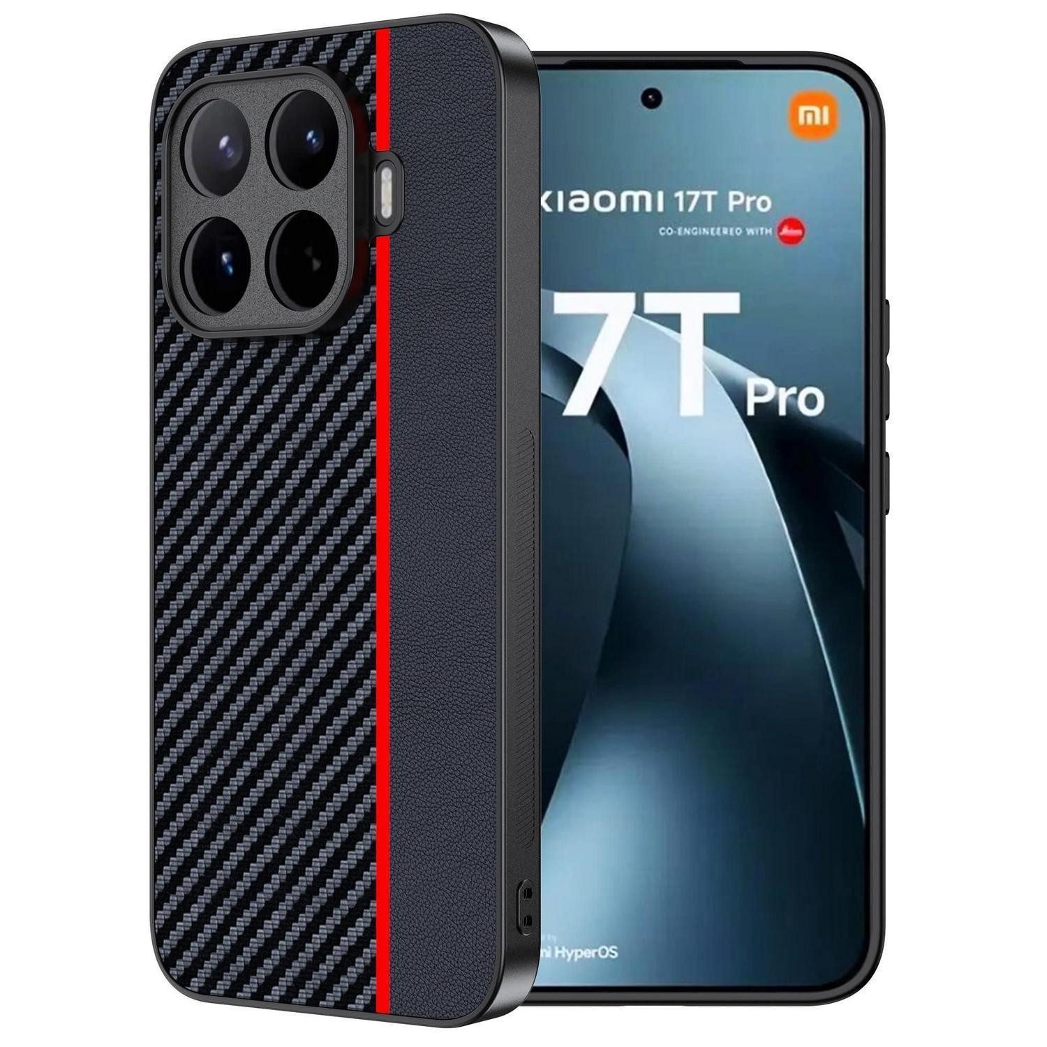LuxusKollektion Handyhülle Schutzhülle Xiaomi 17T Pro 5G Carbonfaser Rot/Schwarz