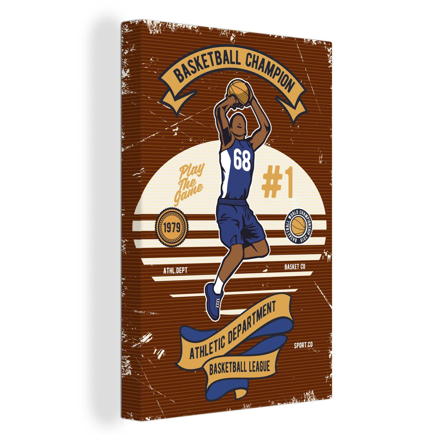 OneMillionCanvasses® Leinwandbild Mancave - Basketball - Vintage - Zitate, (1 St), Leinwandbild fertig bespannt inkl. Zackenaufhänger, Gemälde, 20x30 cm
