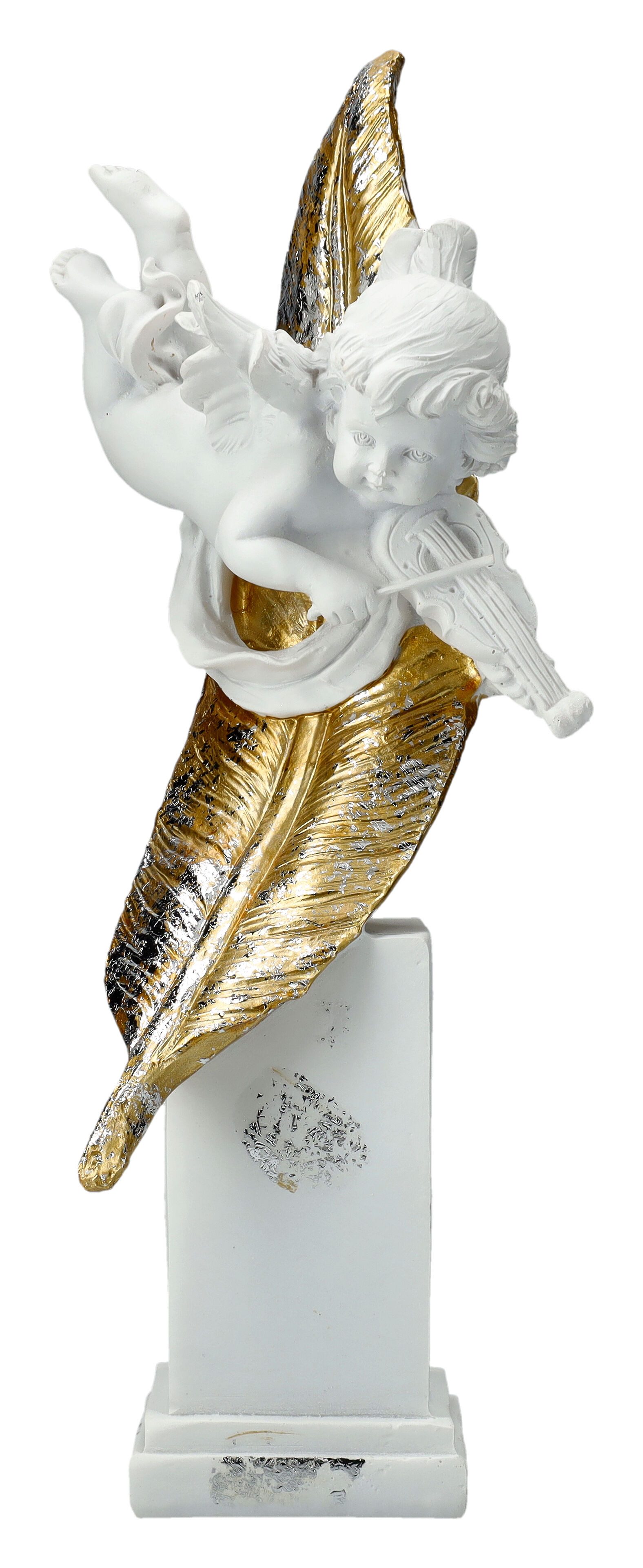 Figuren Shop GmbH Dekofigur Engel Figur - Putte Amor vor goldener Feder - Cherub Dekofigur Fantasy