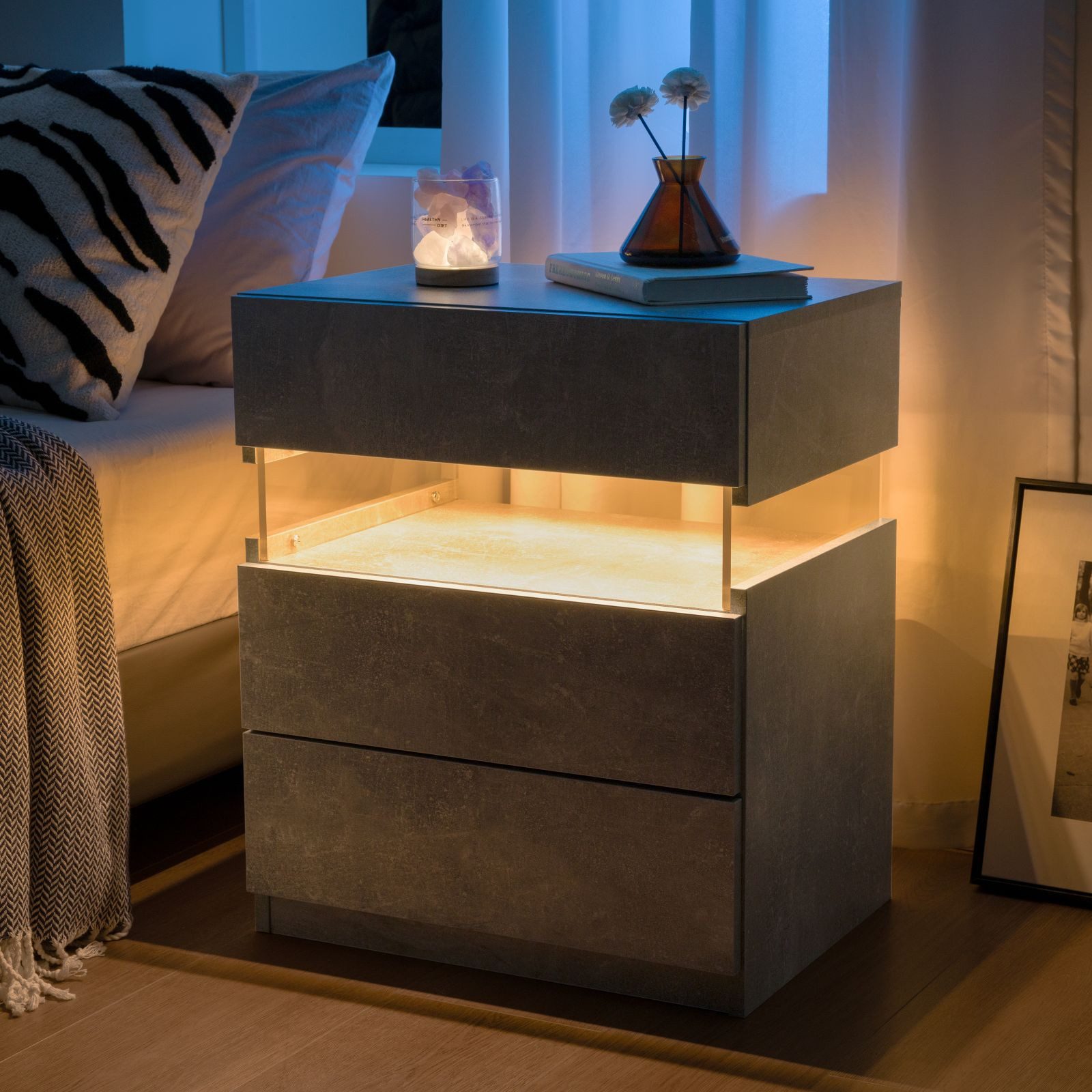 BlingBin Nachttisch LED Nachttisch mit 3 günstig online kaufen
