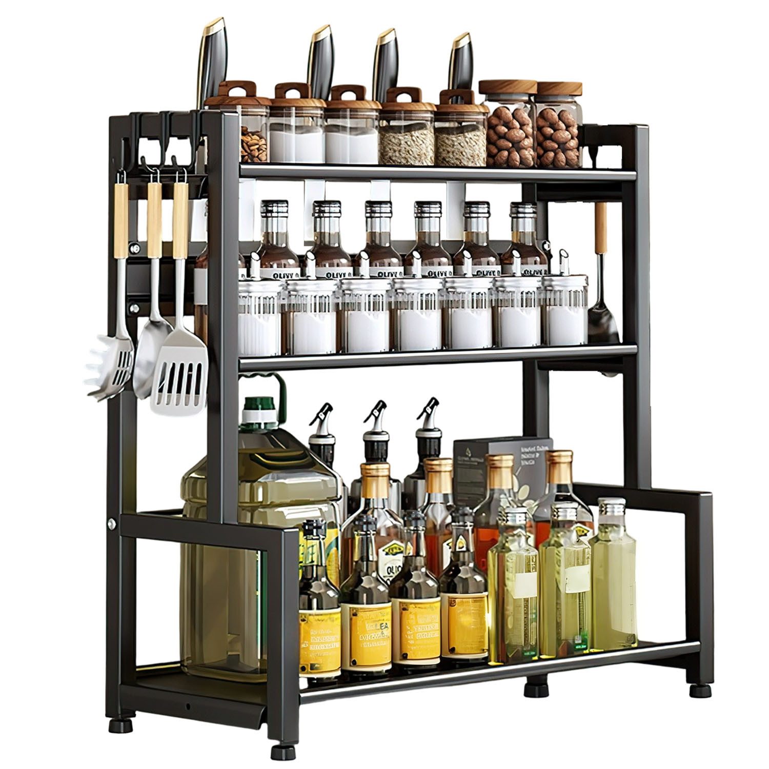 HEYHIPPO Küchenregal Gewürzregal 3-stöckig, Küchenablage aus Kohlenstoffsta günstig online kaufen