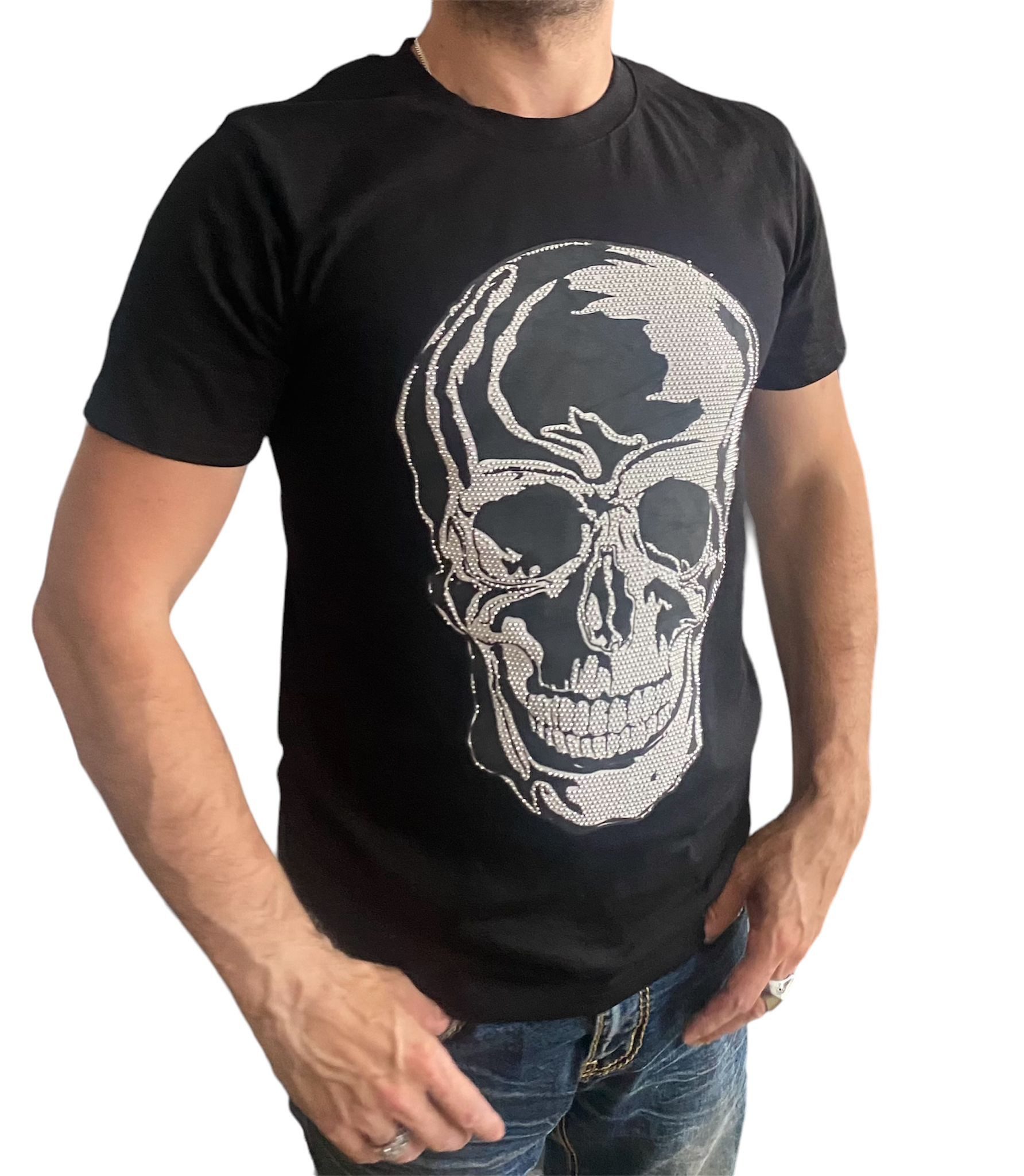 Aaron Bane Kurzarmshirt Totenkopf T Shirt Glitzer Skull tshirt mit Strass Steinchen XS-XL Totenkopf mit Strass
