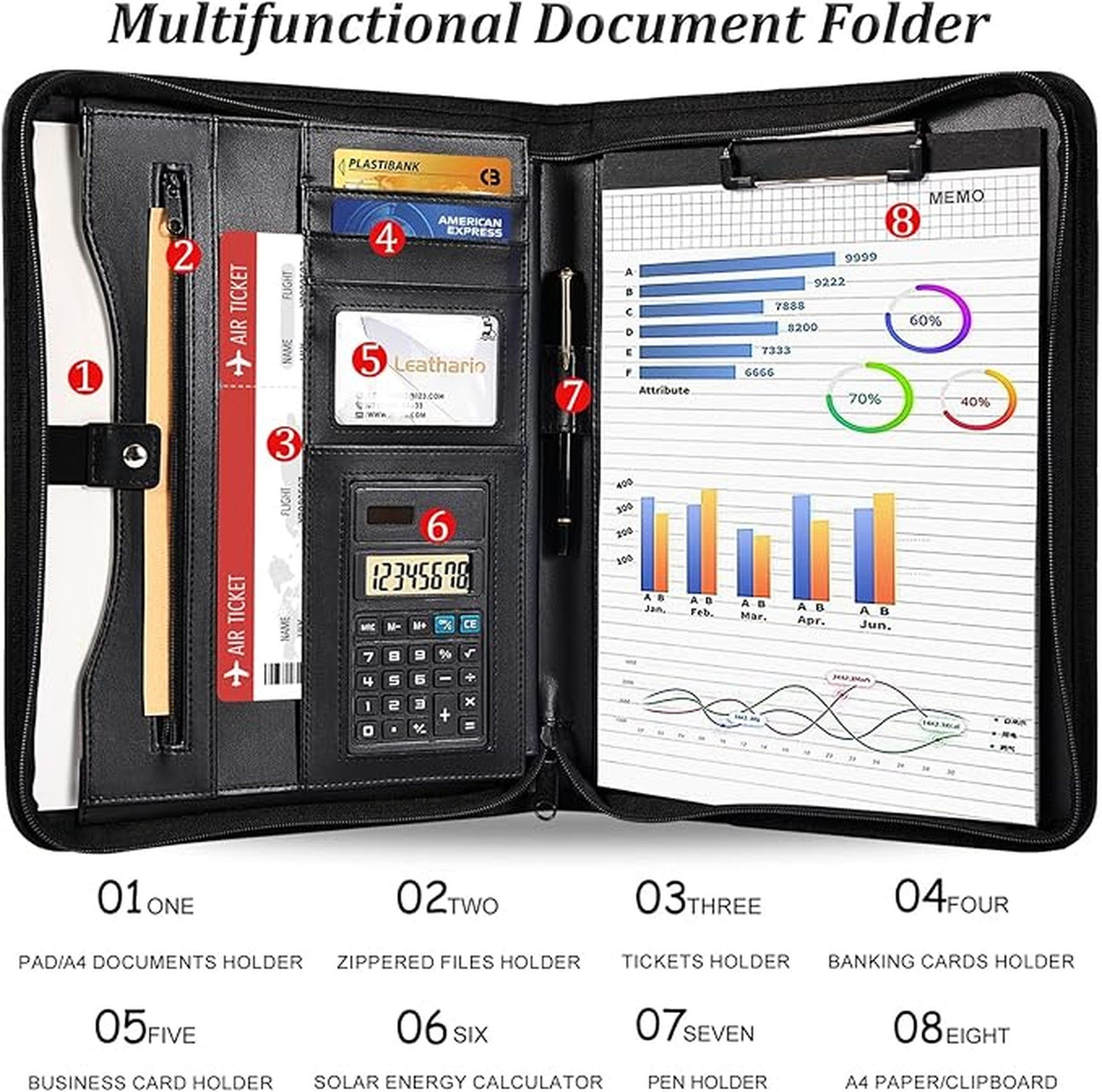 M-Diamant Konferenzmappe Schreibmappe mit Reißverschluss DIN A4 Businessmappe Dokumentenmappe, wasserdicht