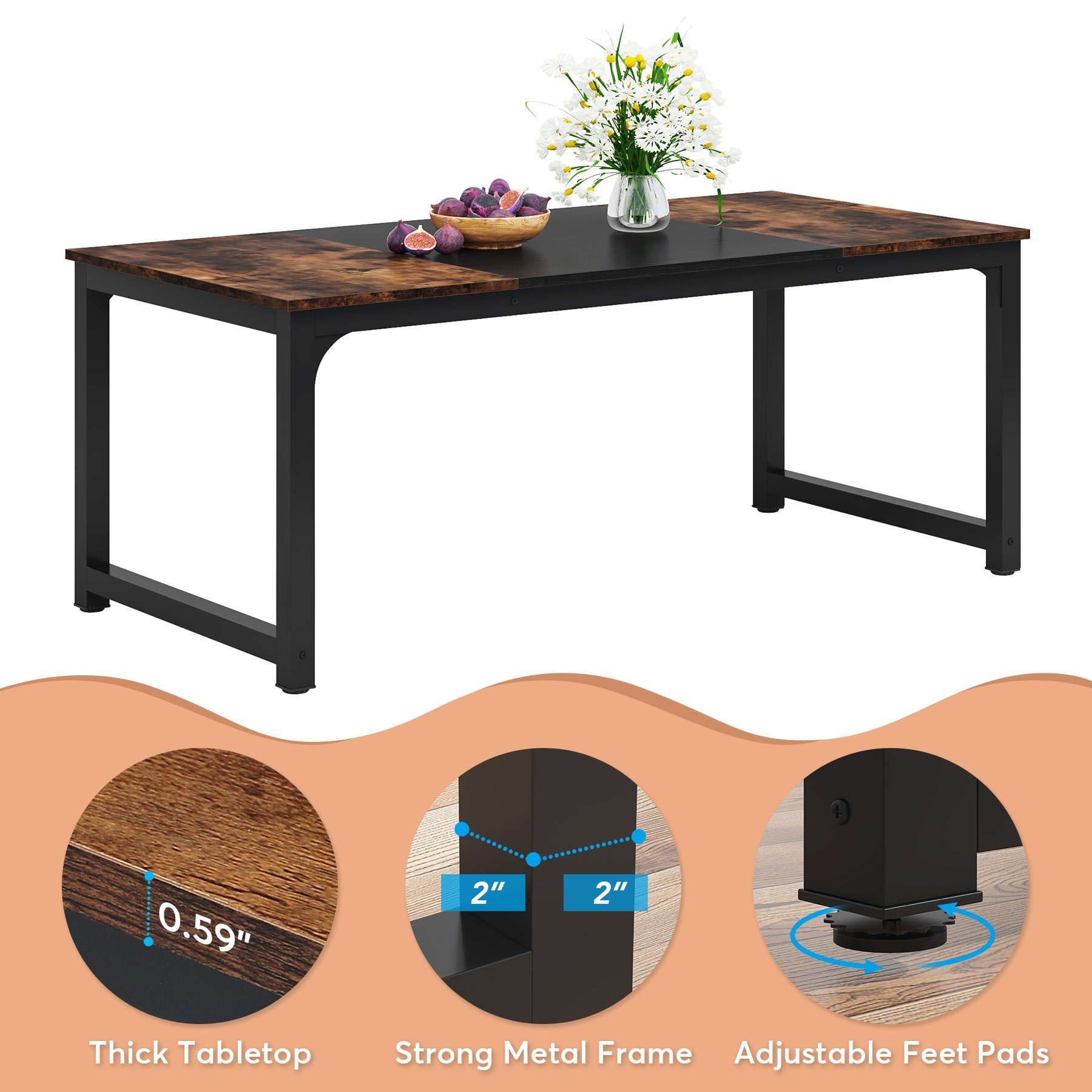 Tribesigns Esstisch rechteckiger 160/180x80 cm, industrieller Küchentisch für 4-6 Personen (1 x Esstisch 1 x Zubehörpaket 1 x Anleitung), für Esszimmer, Küche, Wohnzimmer, mit robusten Metallbeinen