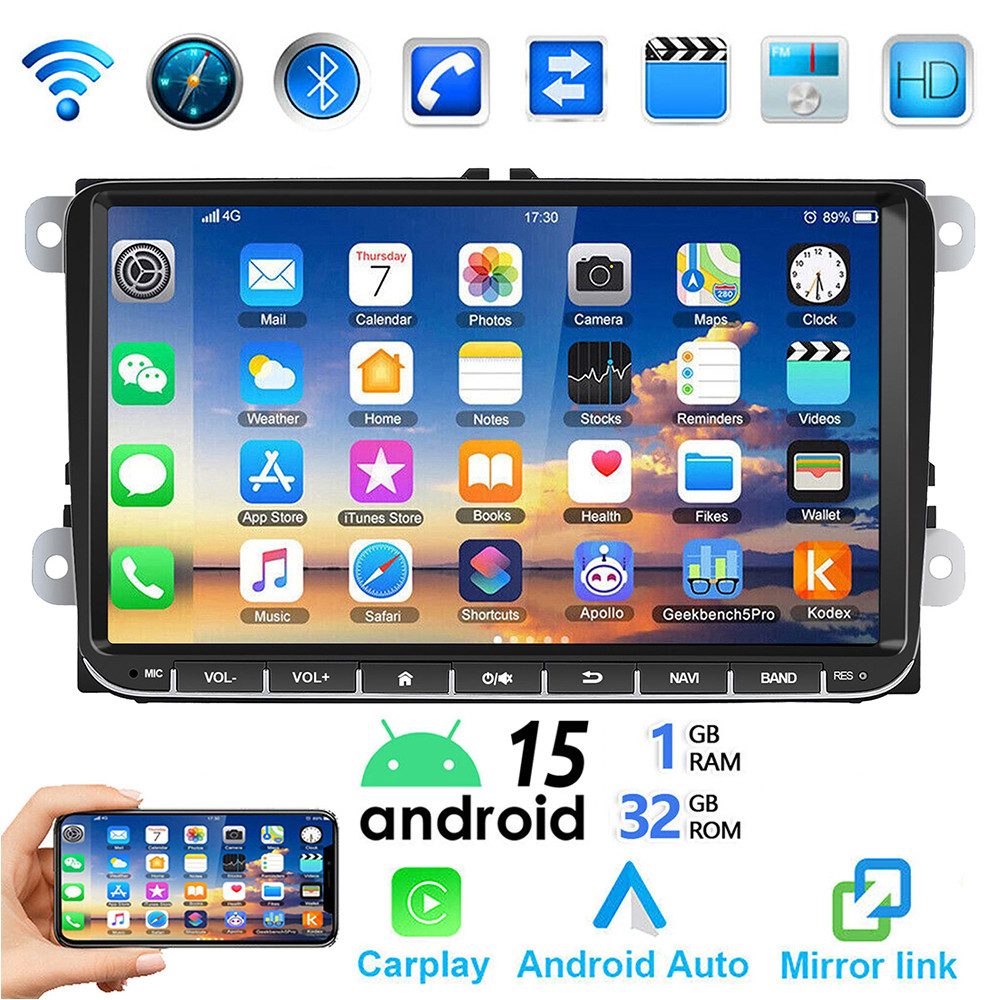 ESSGOO 9" Android 14 Carplay Für VW GOLF 5 6 Passat Caddy Touran EOS Polo 6R Autoradio (DAB+ (optional), FM, RDS, Android Auto GPS Navi WIFI FM Bluetooth RDS Touchscreen USB EQ)