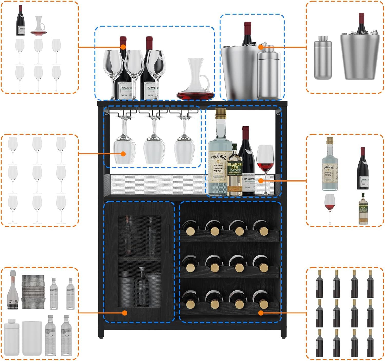 GarveeMore Weinschrank Weinregal Weinständer Barschrank mit Glashalter 69x35x92cm – Bild 5 von 5