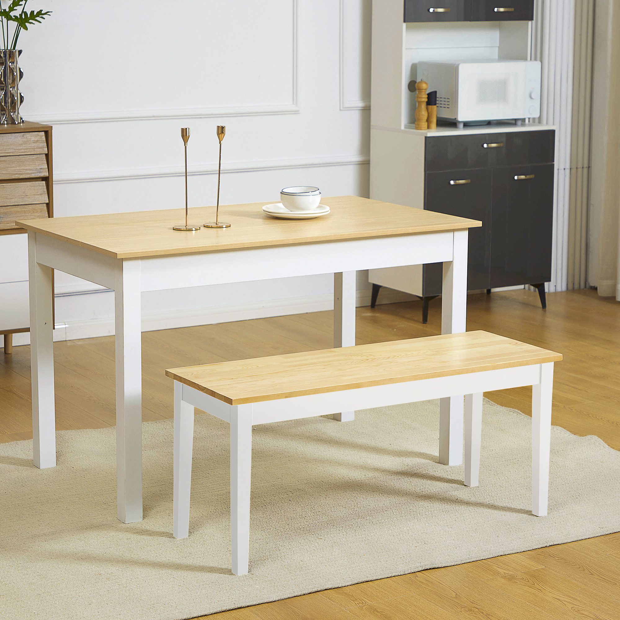 HOMCOM Sitzbank Holzbank bis 220 kg belastbar Küchenbank im Landhaus Design (Wohnzimmerbank, 1-St., Essbank), Weiß, 102 x 36 x 45 cm