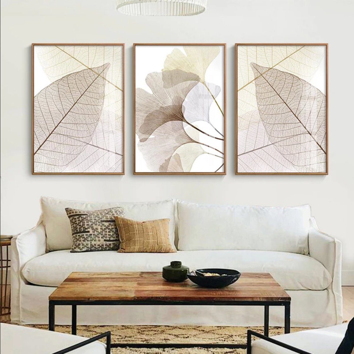 TPFLiving Kunstdruck (OHNE RAHMEN) Poster - Leinwand - Wandbild, Ginkgo-Blatt - Wanddeko Wohnzimmer - (15 verschiedene Größen zur Auswahl - Auch im günstigen 3-er Set), Farben: Beige und Weiß - Größe: 10x15cm