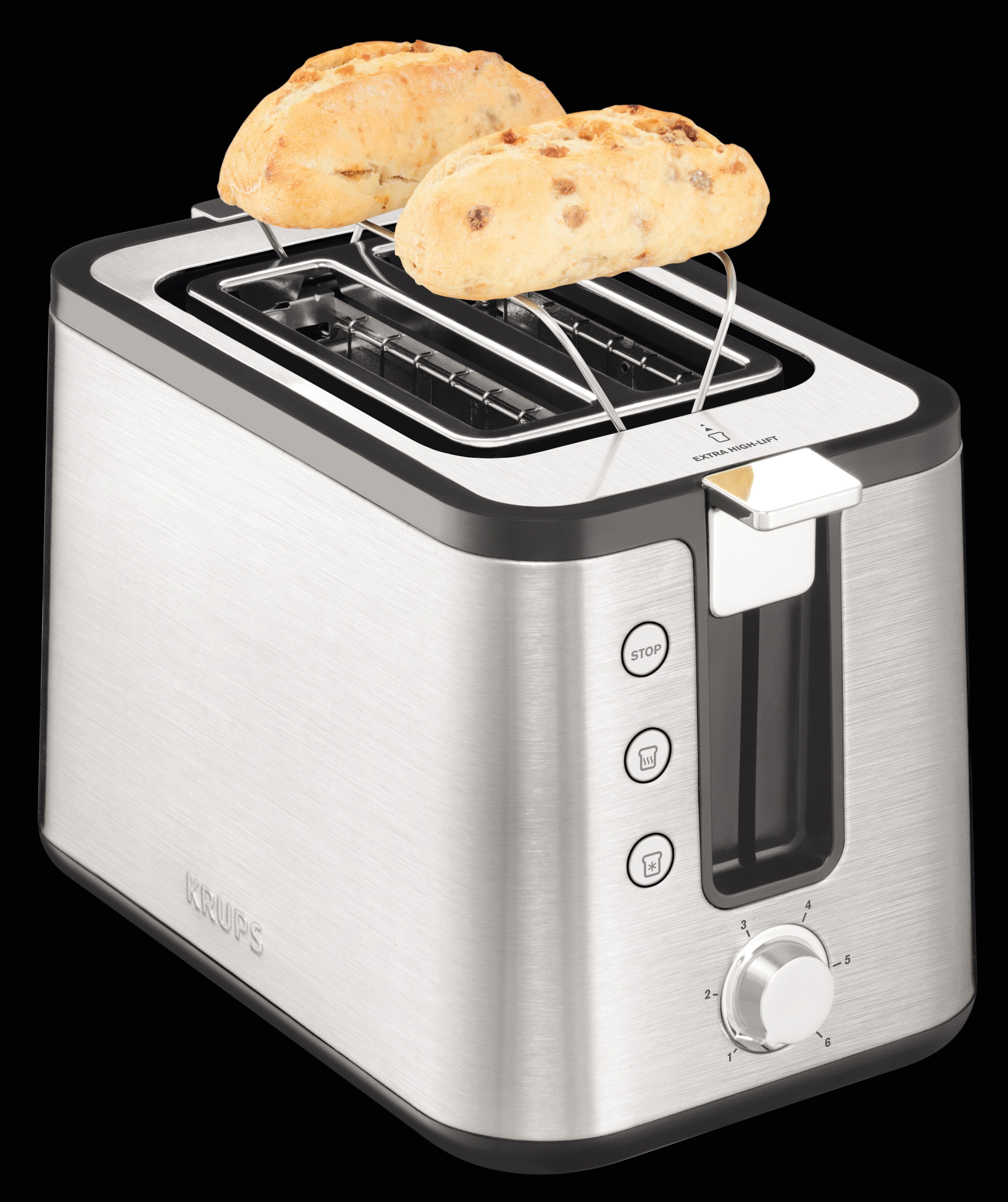 Krups Toaster KH442D Control Line, 2 2 Stufen, gebürstetem Scheiben, 850 erweiterte Hebefunktion, W, Funktionen, Krümelschublade, 6 2 Design-Toaster Schlitze, aus Scheiben für kurze Edelstahl