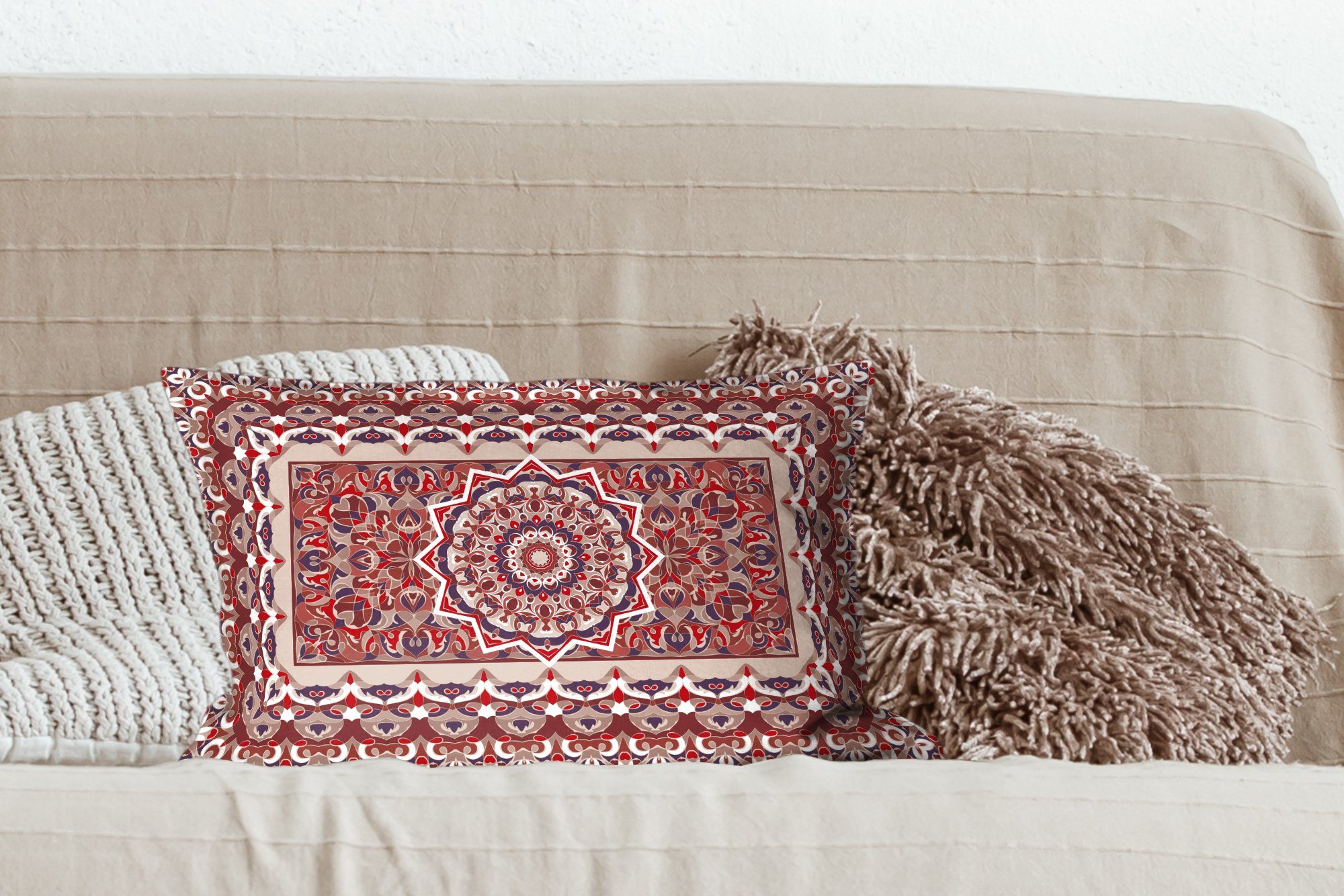 MuchoWow Dekokissen Persische Teppiche Zierkissen, mit Dekokissen Mandala Dekoration, Rot, - Füllung, - - Wohzimmer Schlafzimmer Teppiche