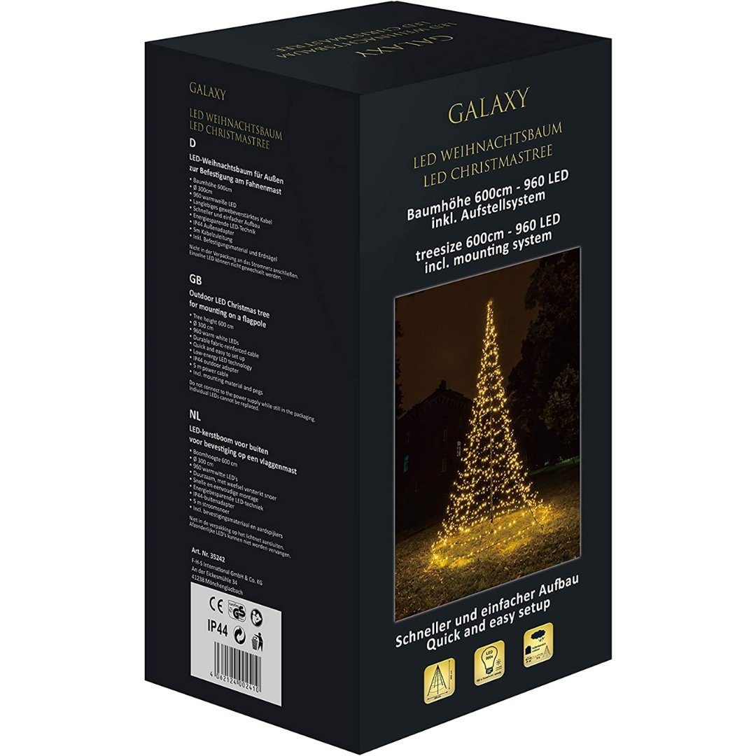 FHS Künstlicher Weihnachtsbaum Galaxy schwarz 960 warmweißen mit 600cm Höhe Led, Tannenbaum Led