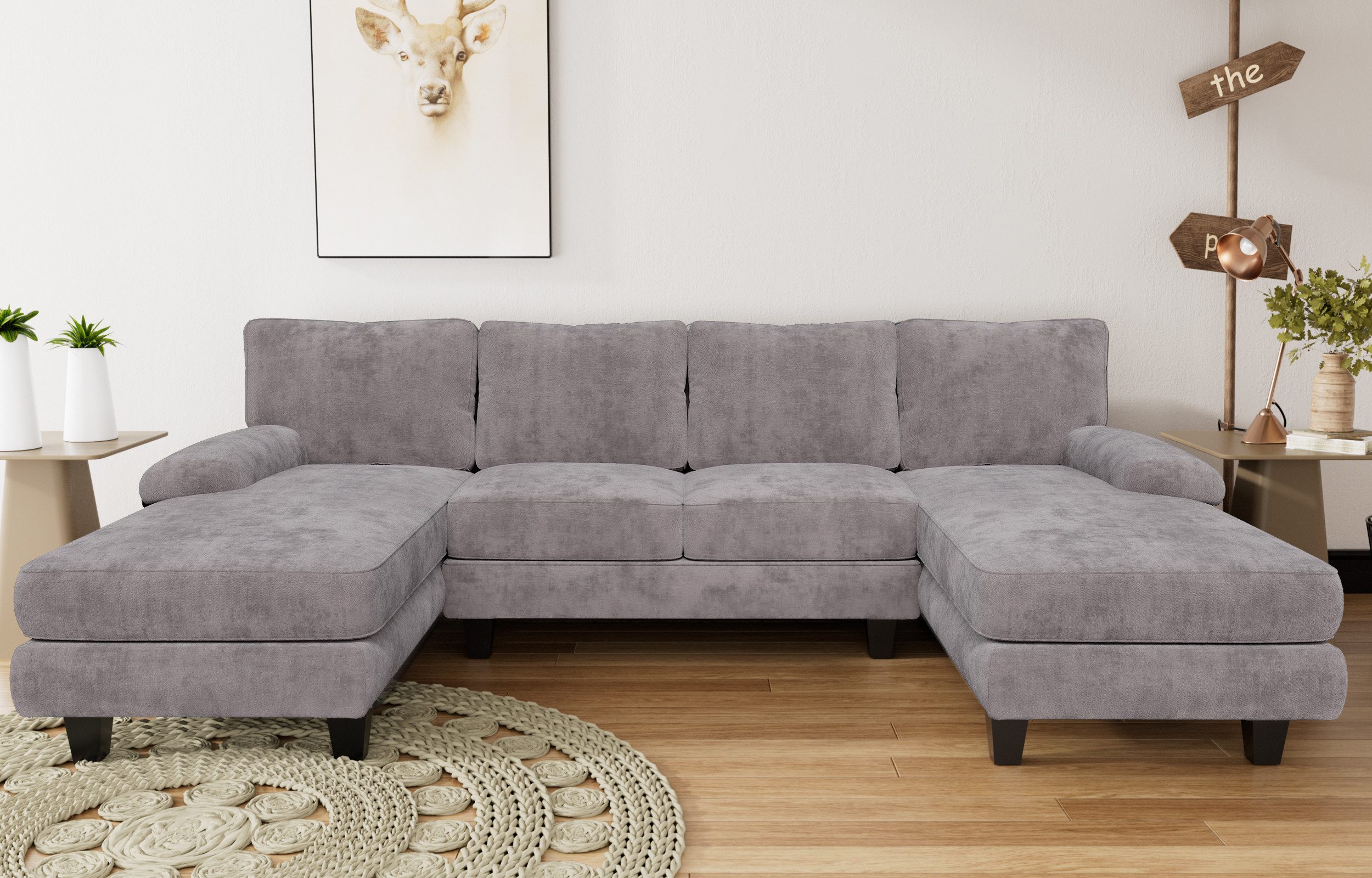 HOMALL Ecksofa Ecksofa mit Abnehmbarer Sofabezug, U-Shape Sofa mit 4 Kissen günstig online kaufen