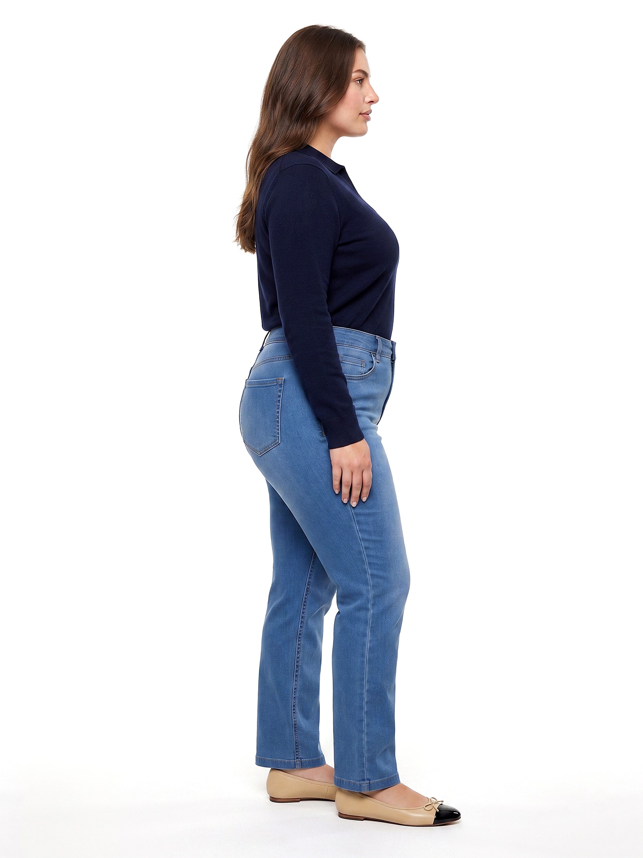 ESRA Straight-Jeans Damen Stretch Jeans Damen High Waist Stretch-Jeans Sommer Hose FG14 High Waist Damen Jeans Straight Gerade Jeans extra weiche Baumwolle – Bild 4 von 5