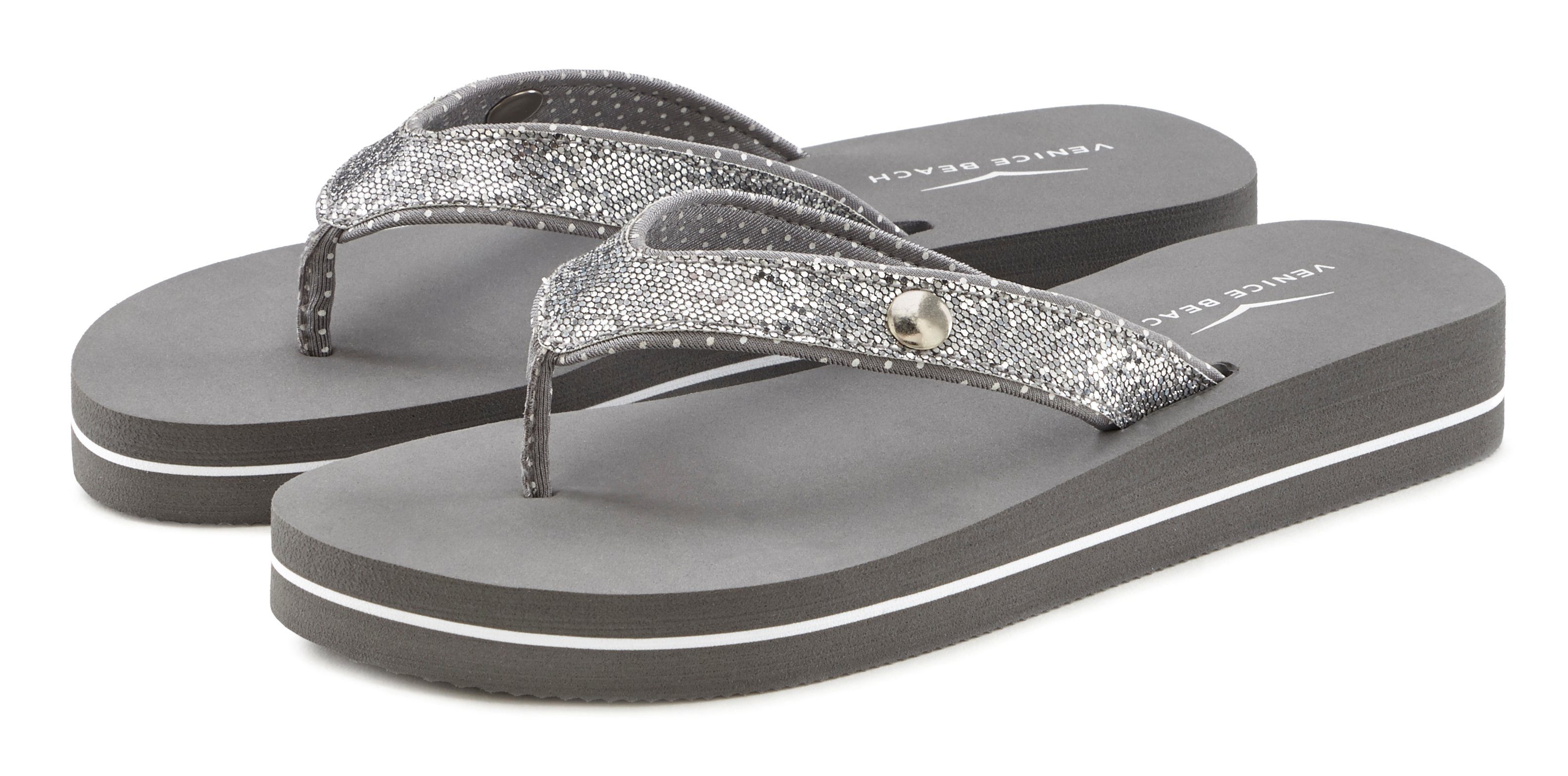 Badezehentrenner Glitzerband mit ultraleicht Beach Pantolette, Sandale, Venice Badeschuh VEGAN grau