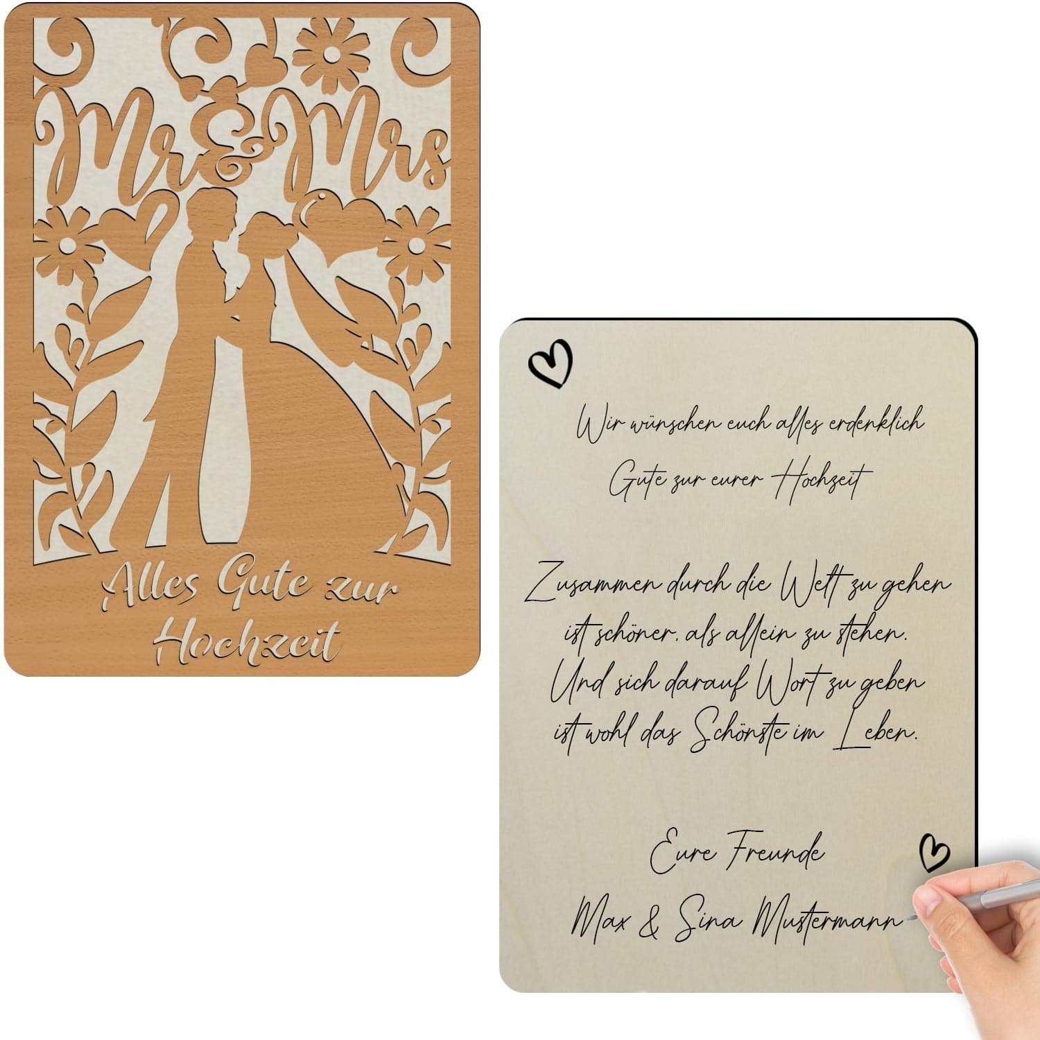 Namofactur Glückwunschkarte Glückwunschkarte zur Hochzeit aus Holz, Alles Gute zur Hochzeit, aus Holz