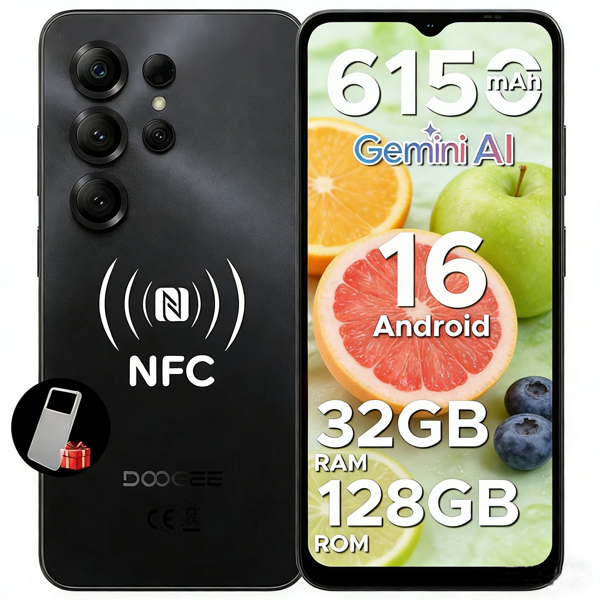 DOOGEE Note 56 X Pro Android 16 Handy, Gemini AI, 6.56" 90Hz, 6150mAh,4+128GB Smartphone (6.56 Zoll, 128 GB Speicherplatz, 13 MP Kamera, 128GB ROM/2TB, Octa Core, NFC, Dual SIM, Face ID, Widevine L1)
