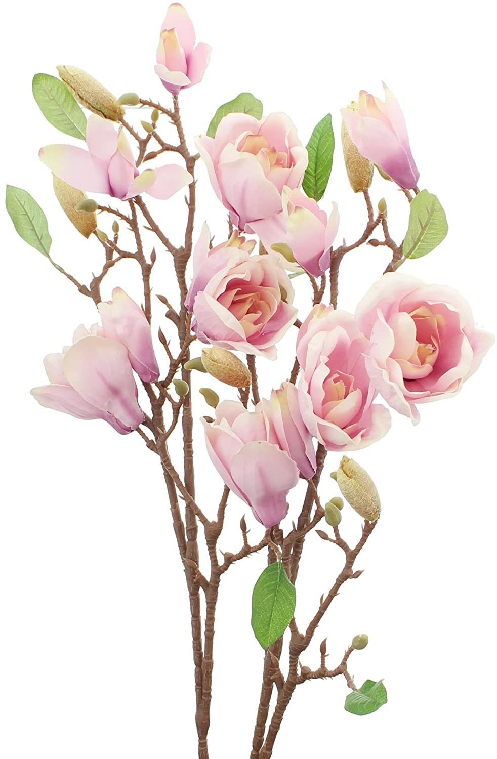 Kunstblume Höhe Magnolienblüten, Dekoleidenschaft, weiß "Magnolie" + Kunstpflanze Magnolie, cm, rosa mit Dekozweige, zarte 82 Textilblüten