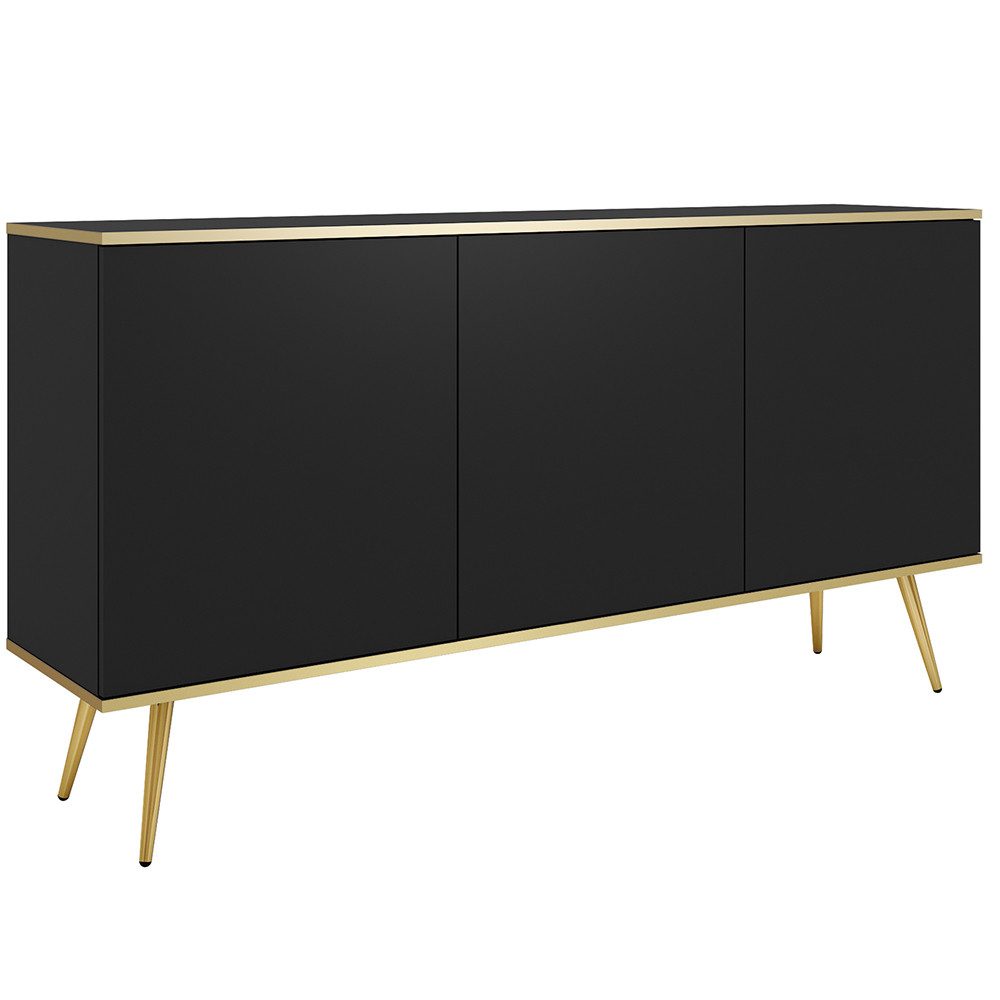 Lomadox Wohnzimmer-Set OLOVO-160, (Mega-Spar-Set, 2-St., Schminktisch), Schwarz, goldene Highlights, Push-to-open, Metallbeine goldfarben