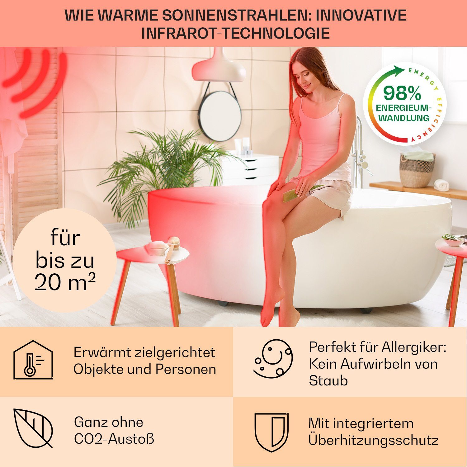 Hot Klarstein Wave, Infrarot elektrisch elektrische Heizkörper Wandheizung Bad Thermostat Spot Heizung