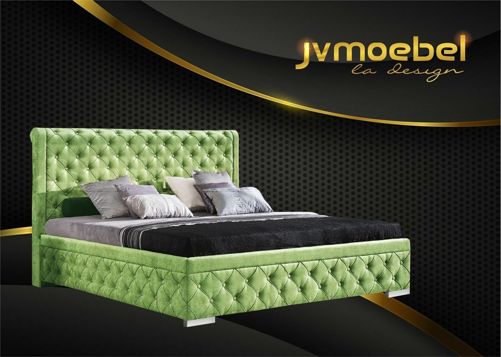 JVmoebel Bett, Bettgestell Stoff Möbel Luxus Betten Bett Textil Schlafzimmer Design Grün