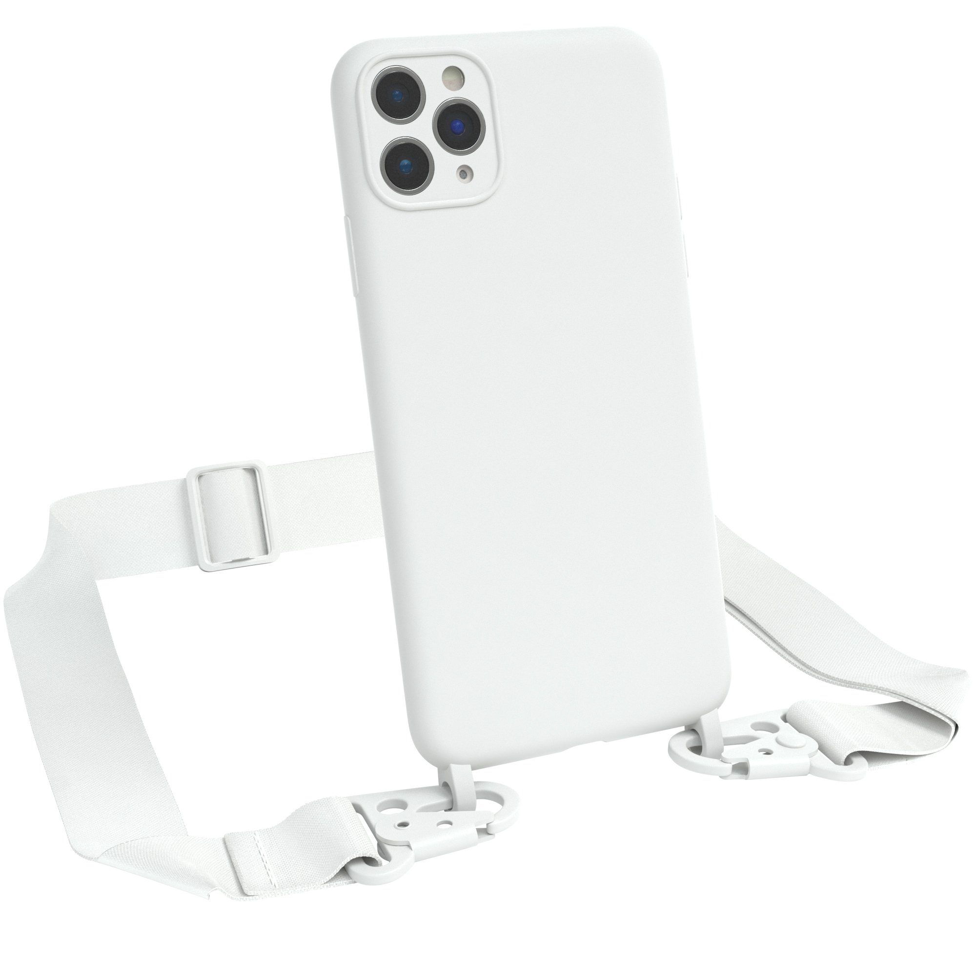 EAZY CASE Handykette Breitband Kette für Apple iPhone 11 Pro Max 6,5 Zoll, Ketten Hülle 2in1 Handyhülle mit abnehmbarer Kette Karabiner Bag Weiß