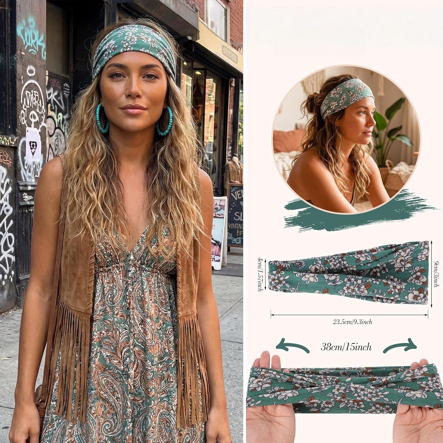 Zaewry Stirnband 8 Stück Haarbänder Damen, Elastisches Stirnband Breites Kopfband Weiches Haarband Mehrfarbig Blumendruck für Lauf Yoga Fitness – Bild 2 von 5